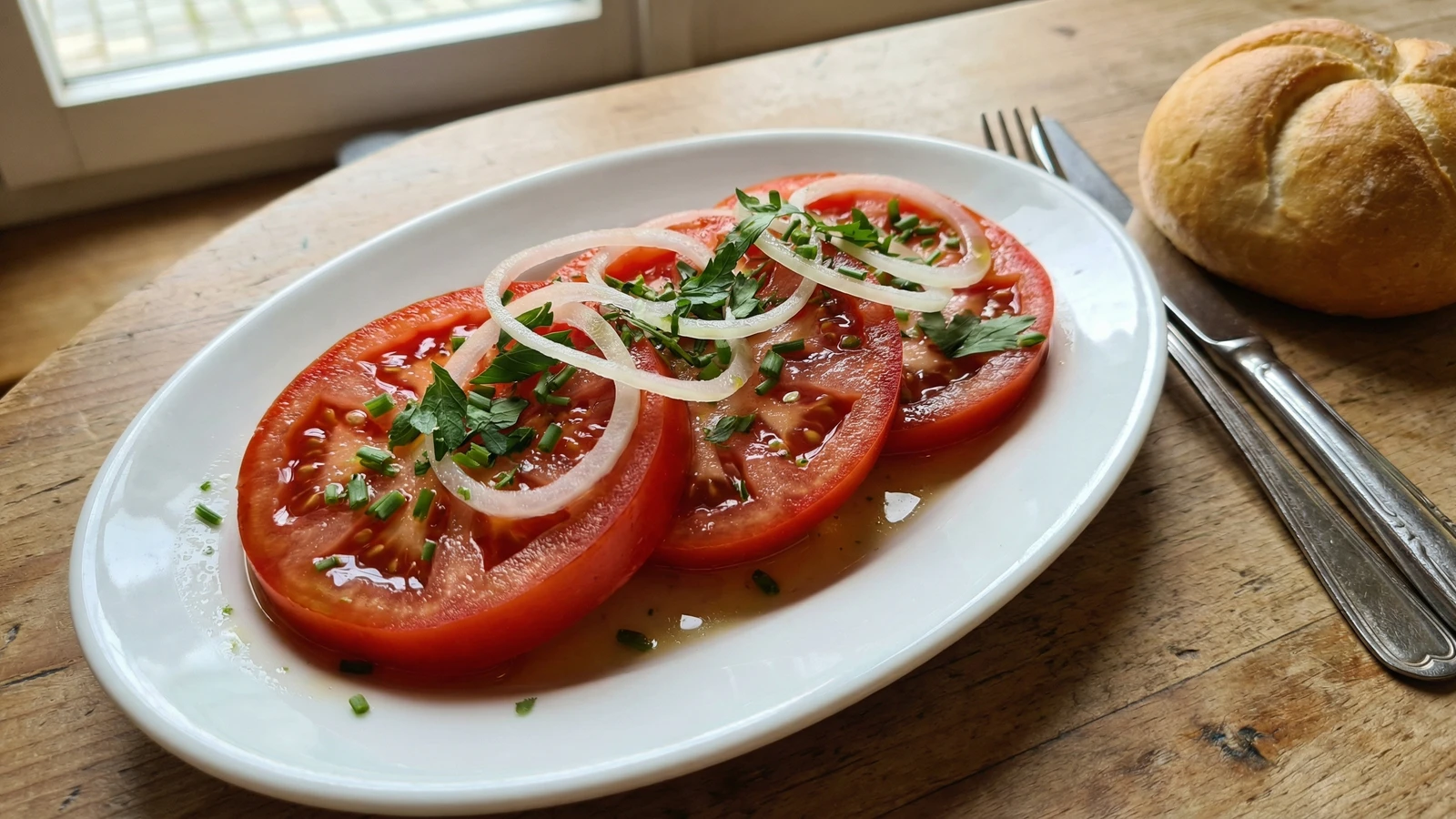 Paradeisersalat mit Zwiebeln