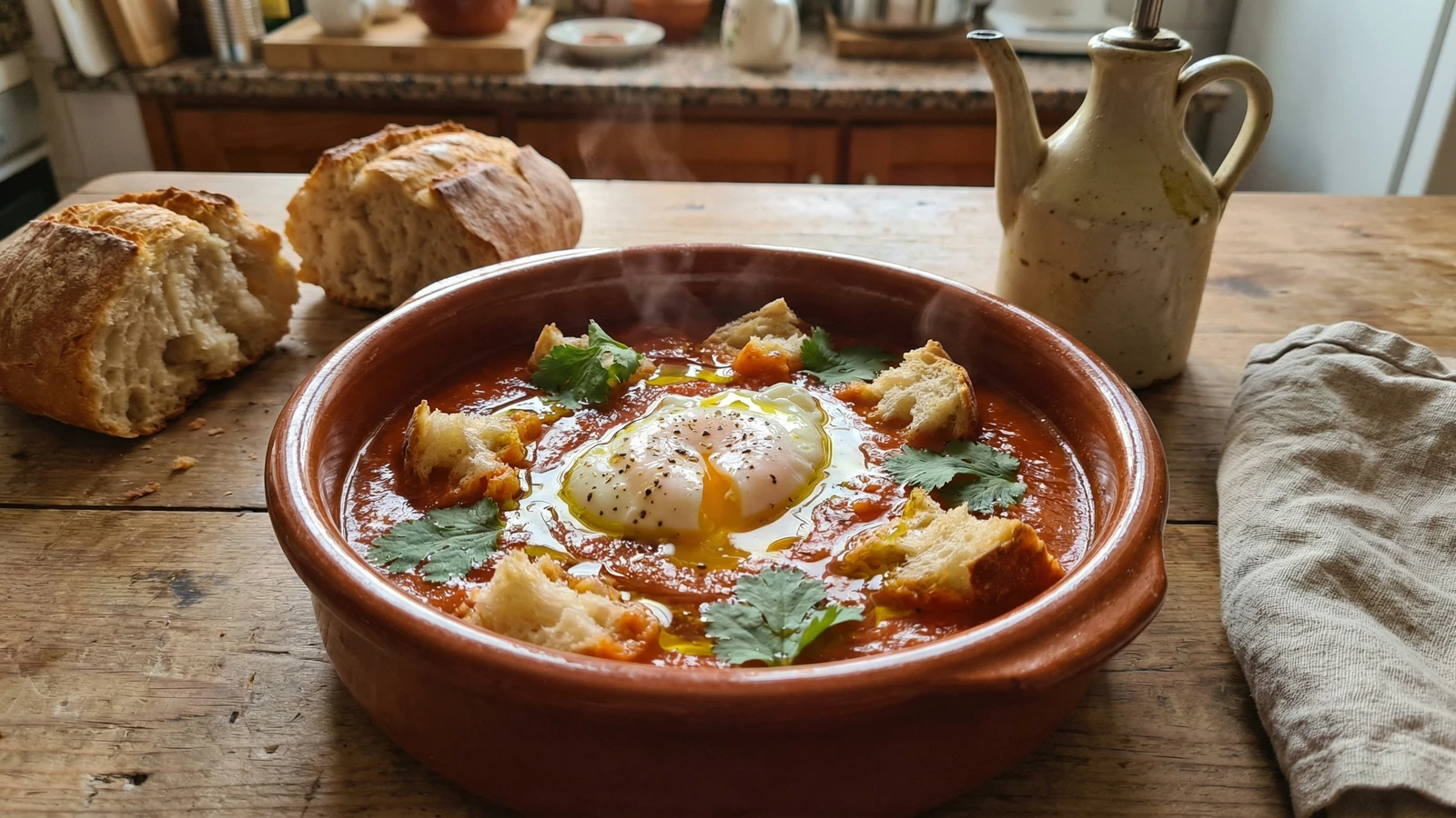 Sopa de Tomate com Ovos Escalfados