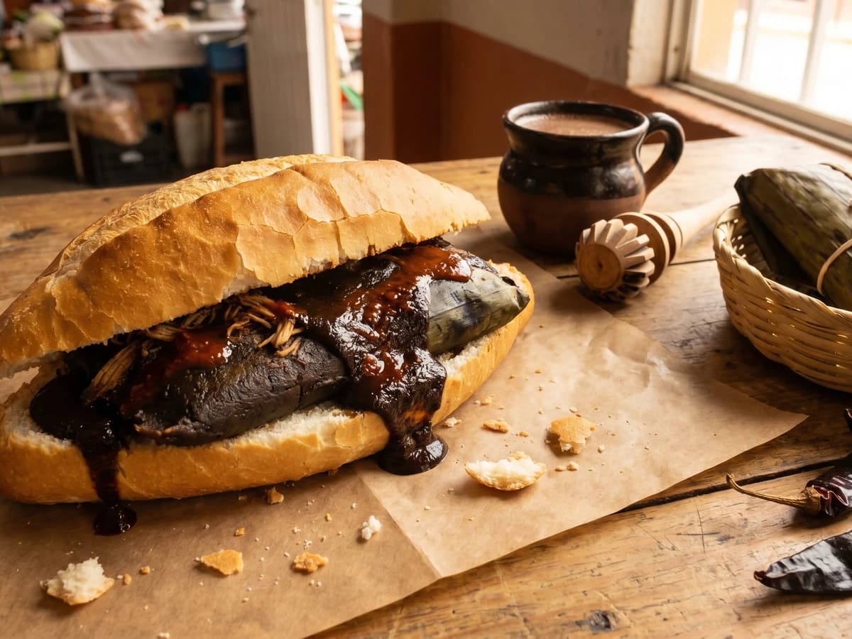Guajolota Oaxaqueña con Tamal de Mole Negro - Chef Lupita