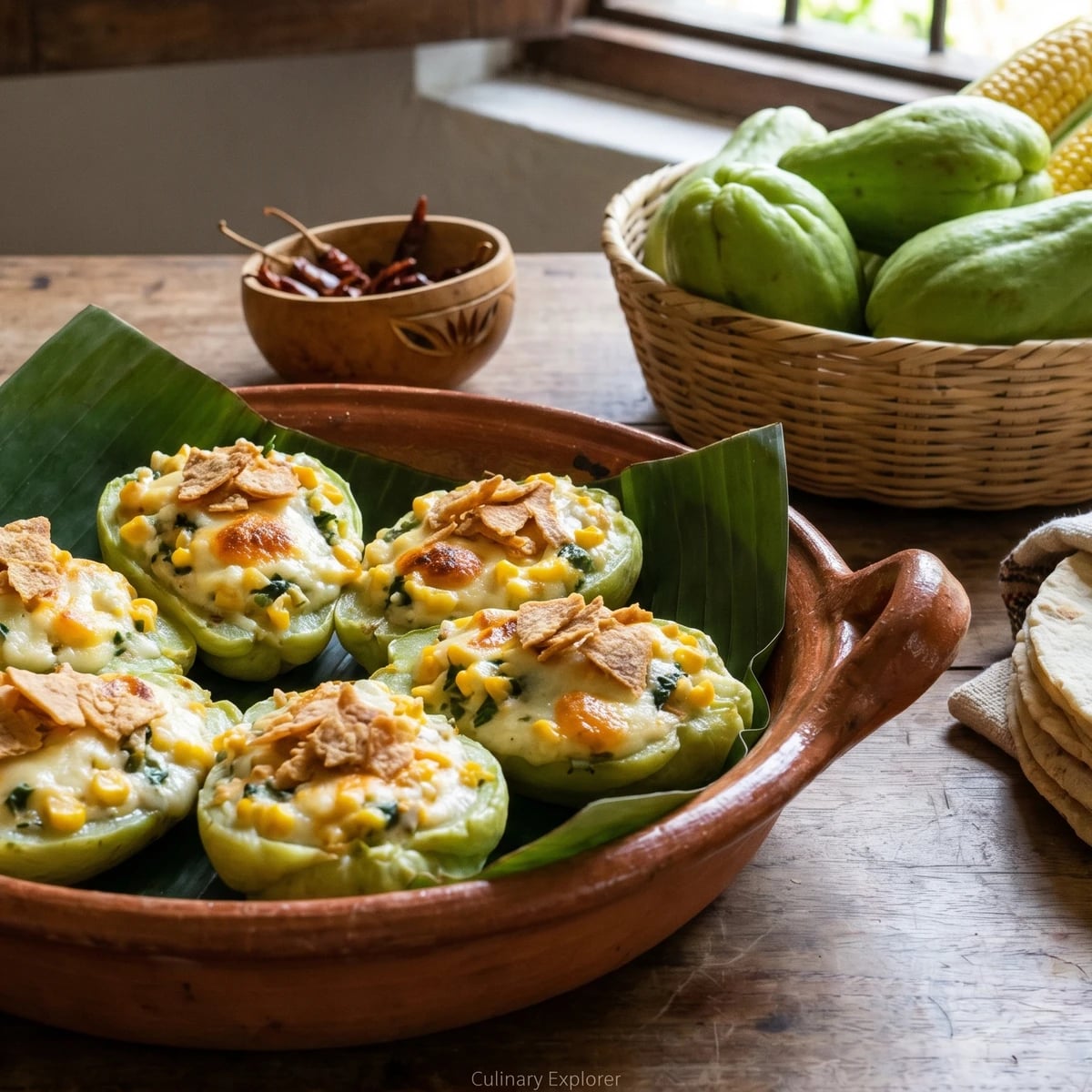 Tabasco Baked Stuffed Chayote (Chayotes Rellenos)