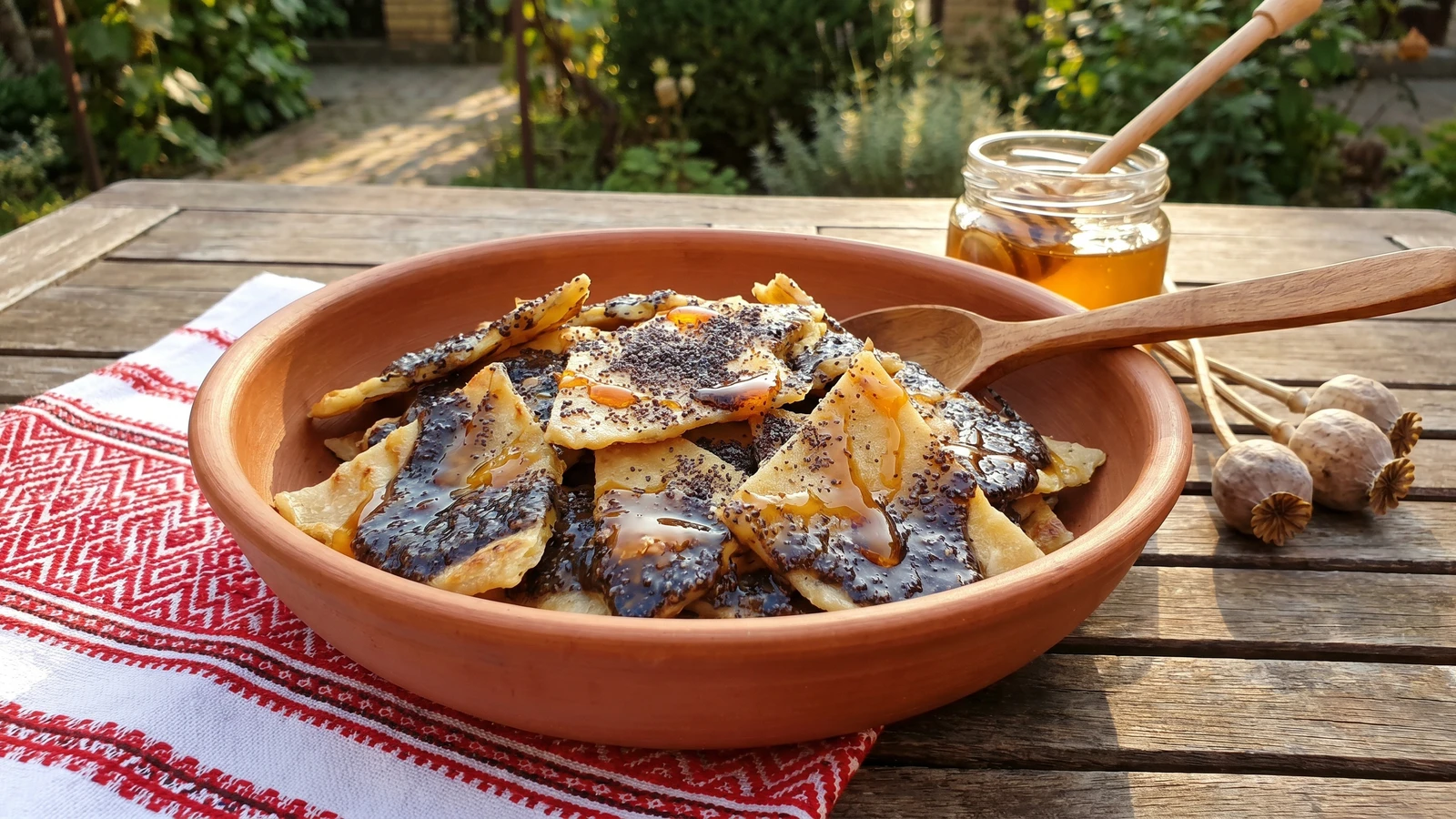 Shulyky (шулики, broken cake in poppy-honey sauce)