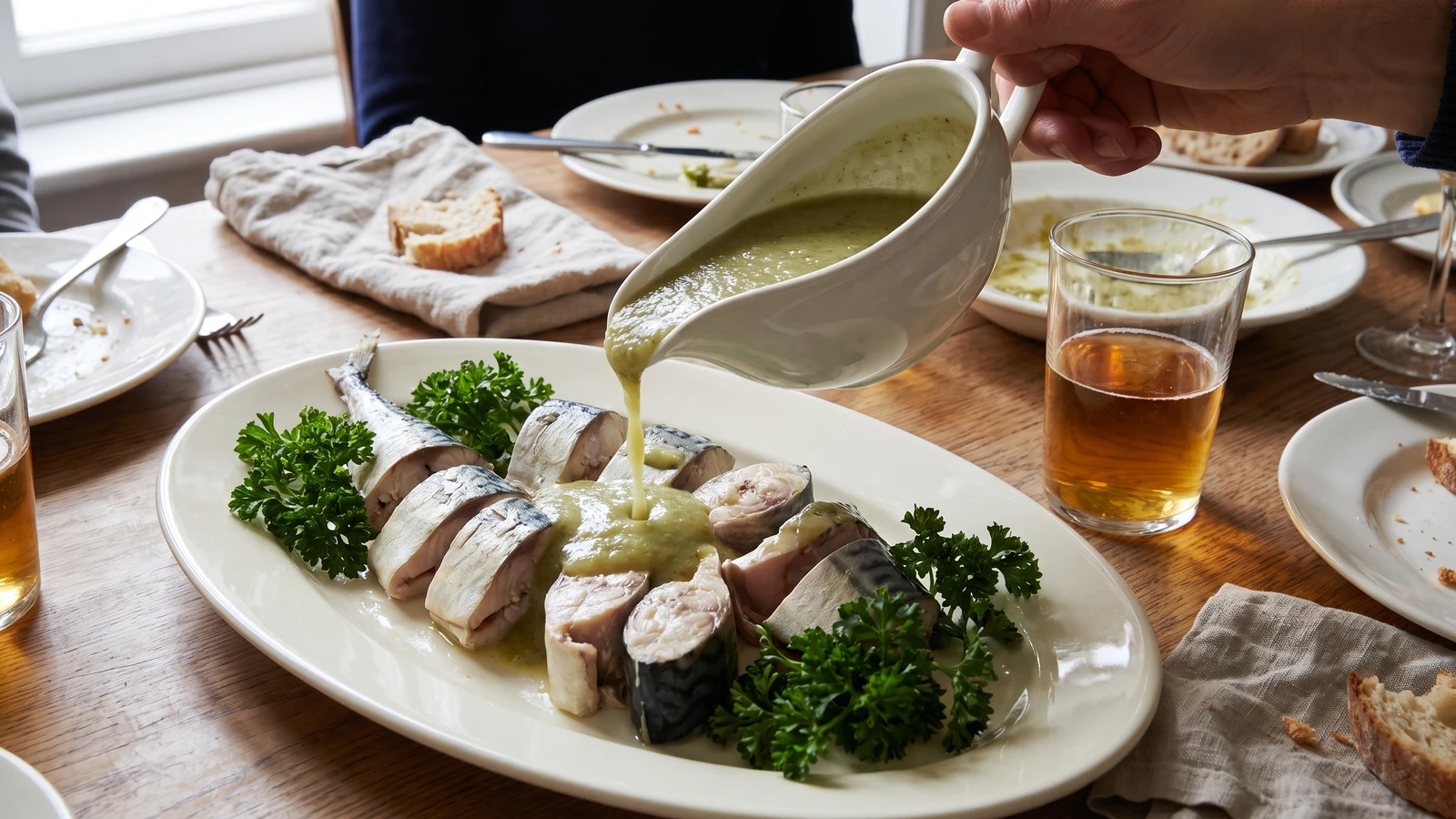 Maquereau Bouilli, Sauce aux Groseilles