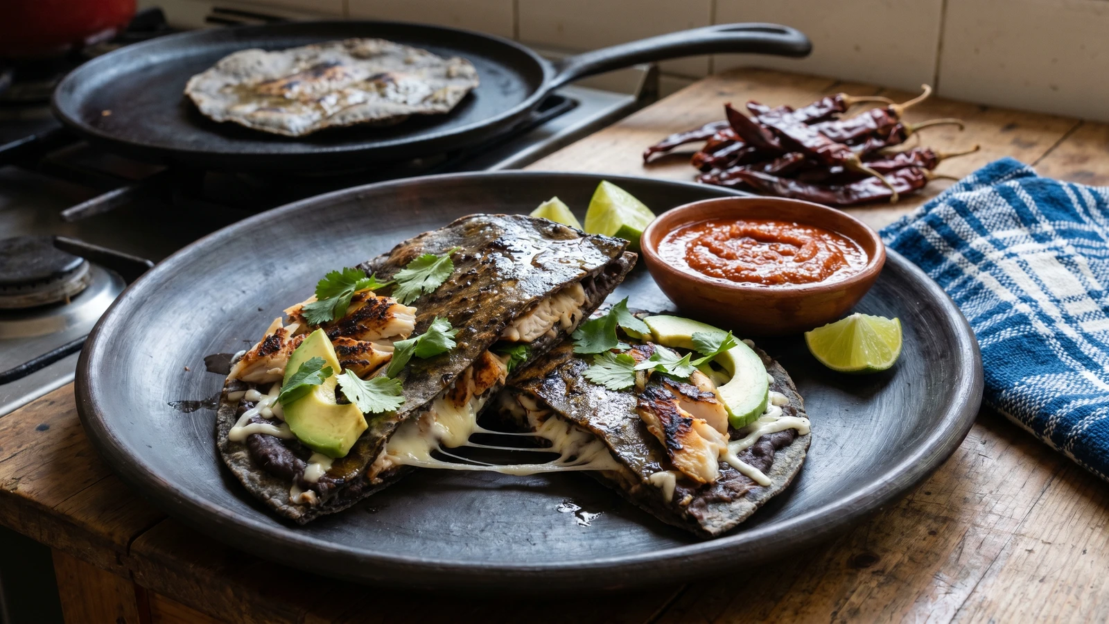 Tlayuda Doblada con Pescado y Pitiona de la Costa