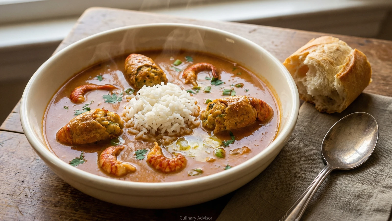 Crawfish Bisque with Stuffed Heads