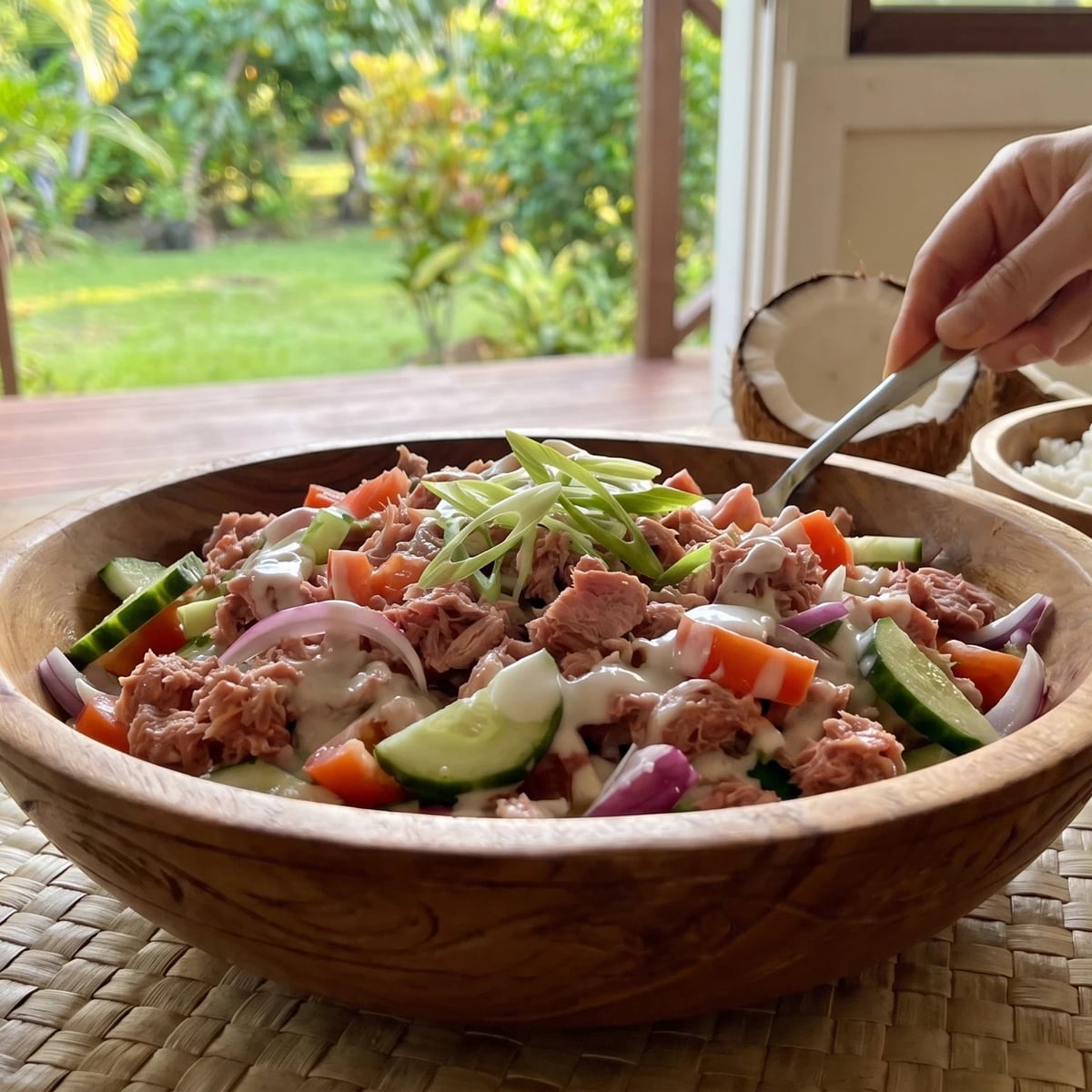 Raro Tarati (Cook Islands Corned Beef Salad in Coconut Cream)