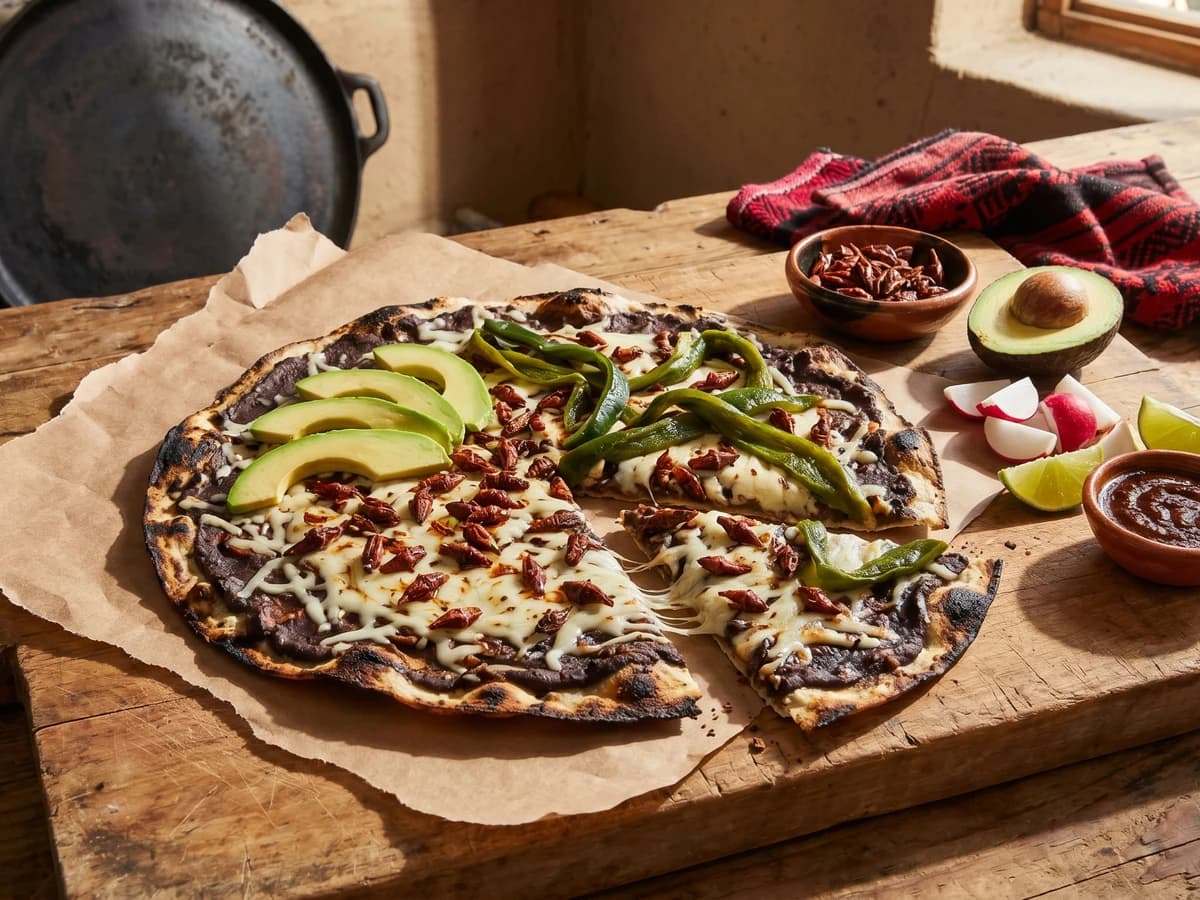 Tlayuda con Chapulines y Aguacate - Chef Lupita