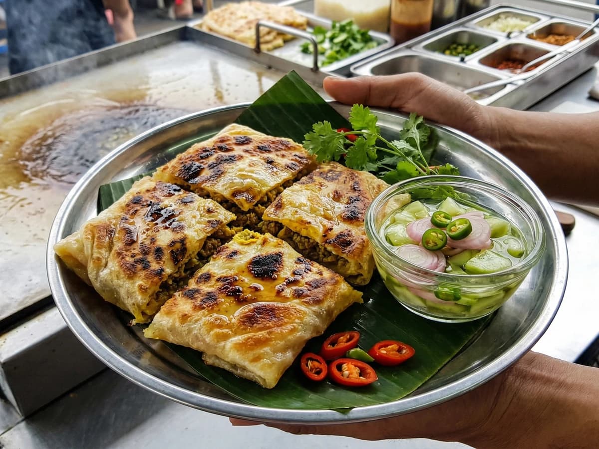 Stuffed Roti with Spiced Meat (Roti Mataba / โรตีมะตะบะ) - Chef Fai