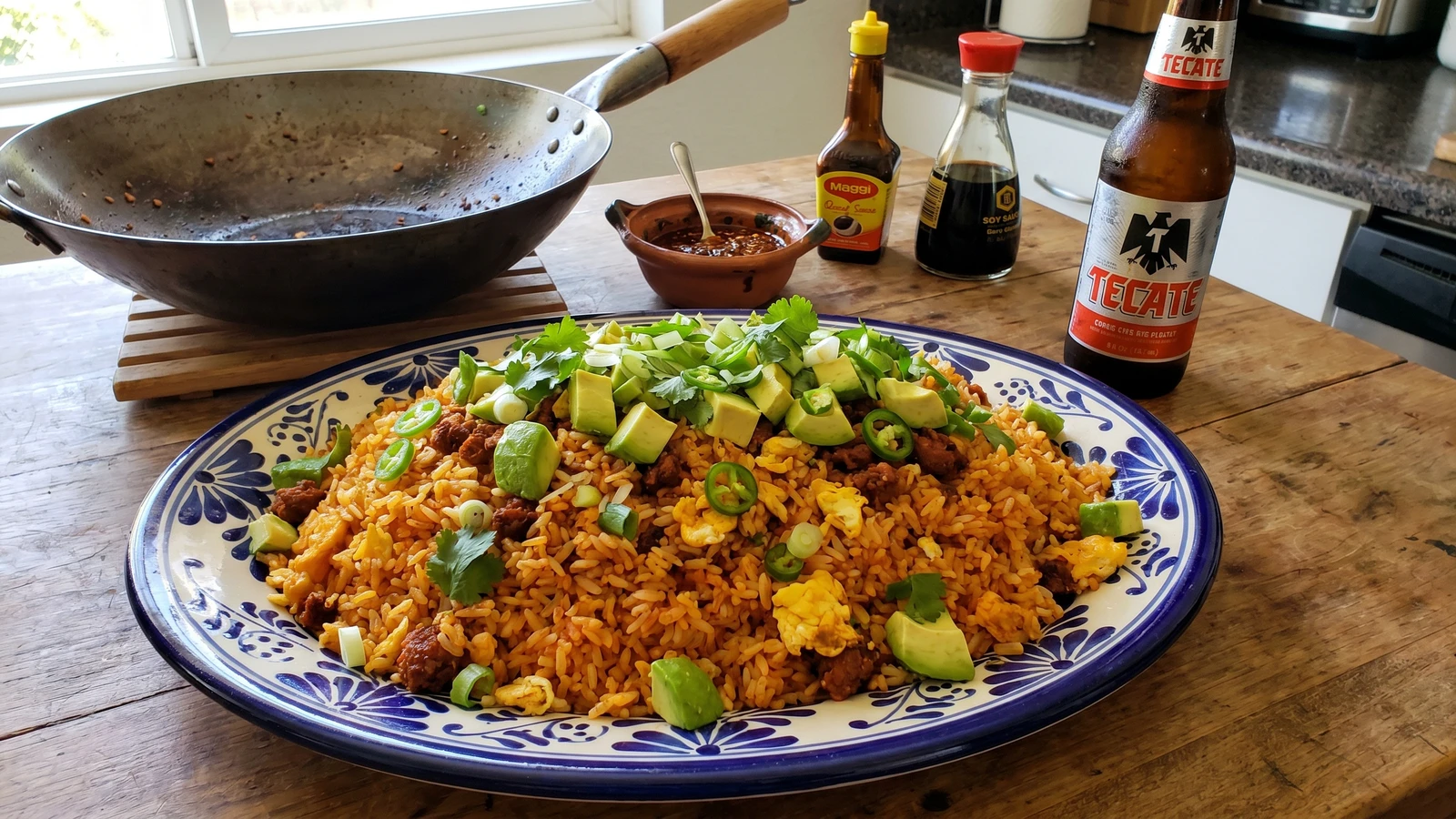 Arroz Frito Mexicalense con Chorizo y Aguacate