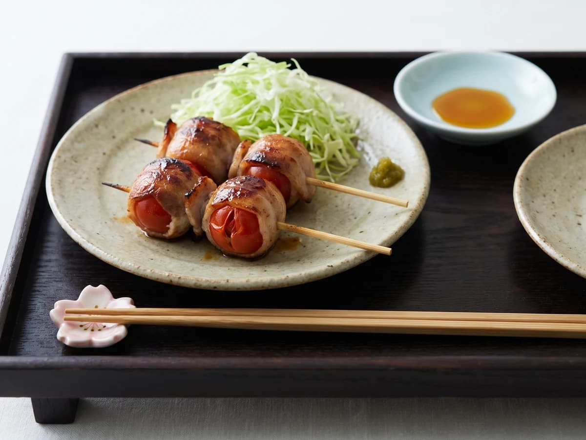 Tomato-maki (トマト巻き, pork-wrapped cherry tomato) - Chef Takumi
