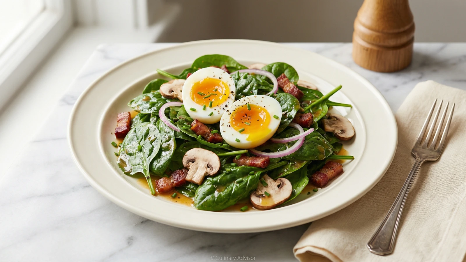 Spinach Salad with Warm Bacon Vinaigrette