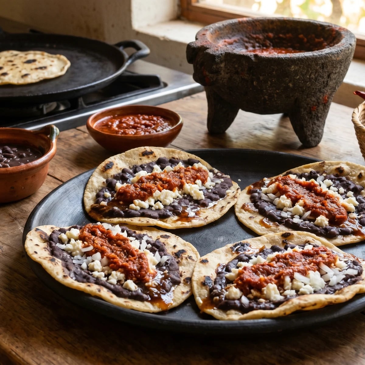 Memelas Chiapanecas con Frijol y Queso