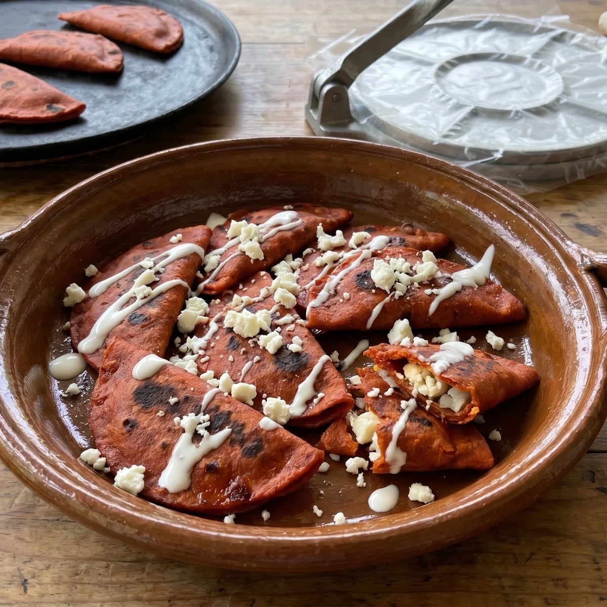Enchiladas Potosinas (Masa Teñida de Rojo)