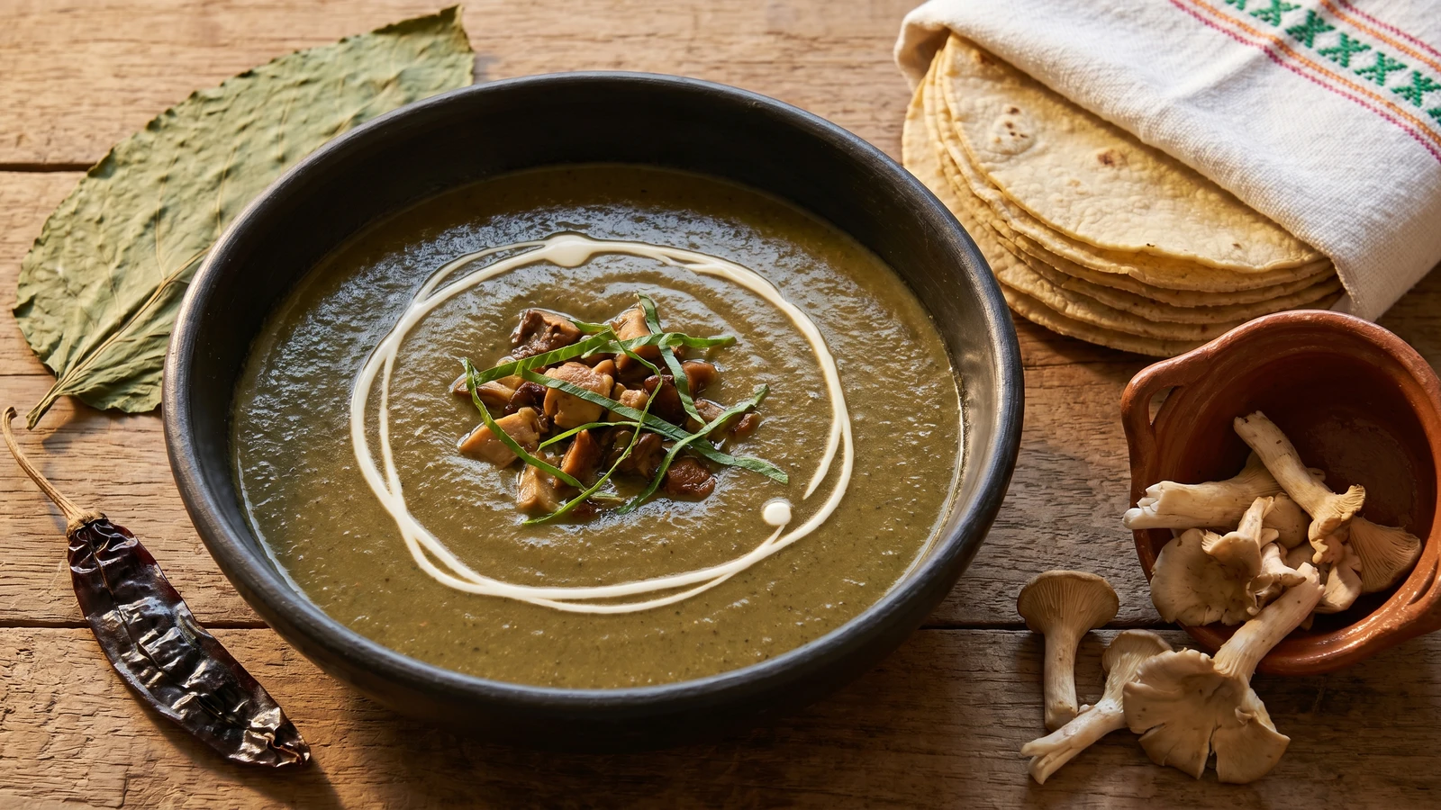 Crema de Hongos Silvestres con Hoja Santa