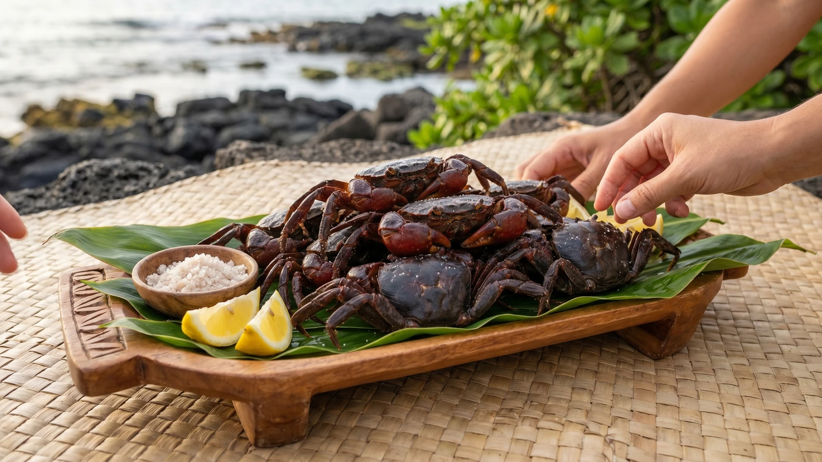 ʻAʻama (Hawaiian Black Rock Crab with Paʻakai)