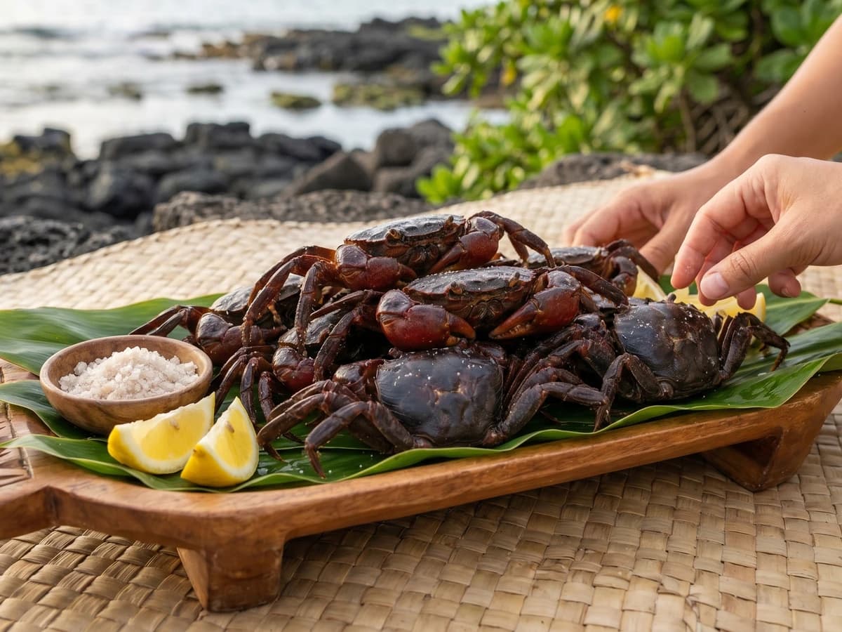 ʻAʻama (Hawaiian Black Rock Crab with Paʻakai)