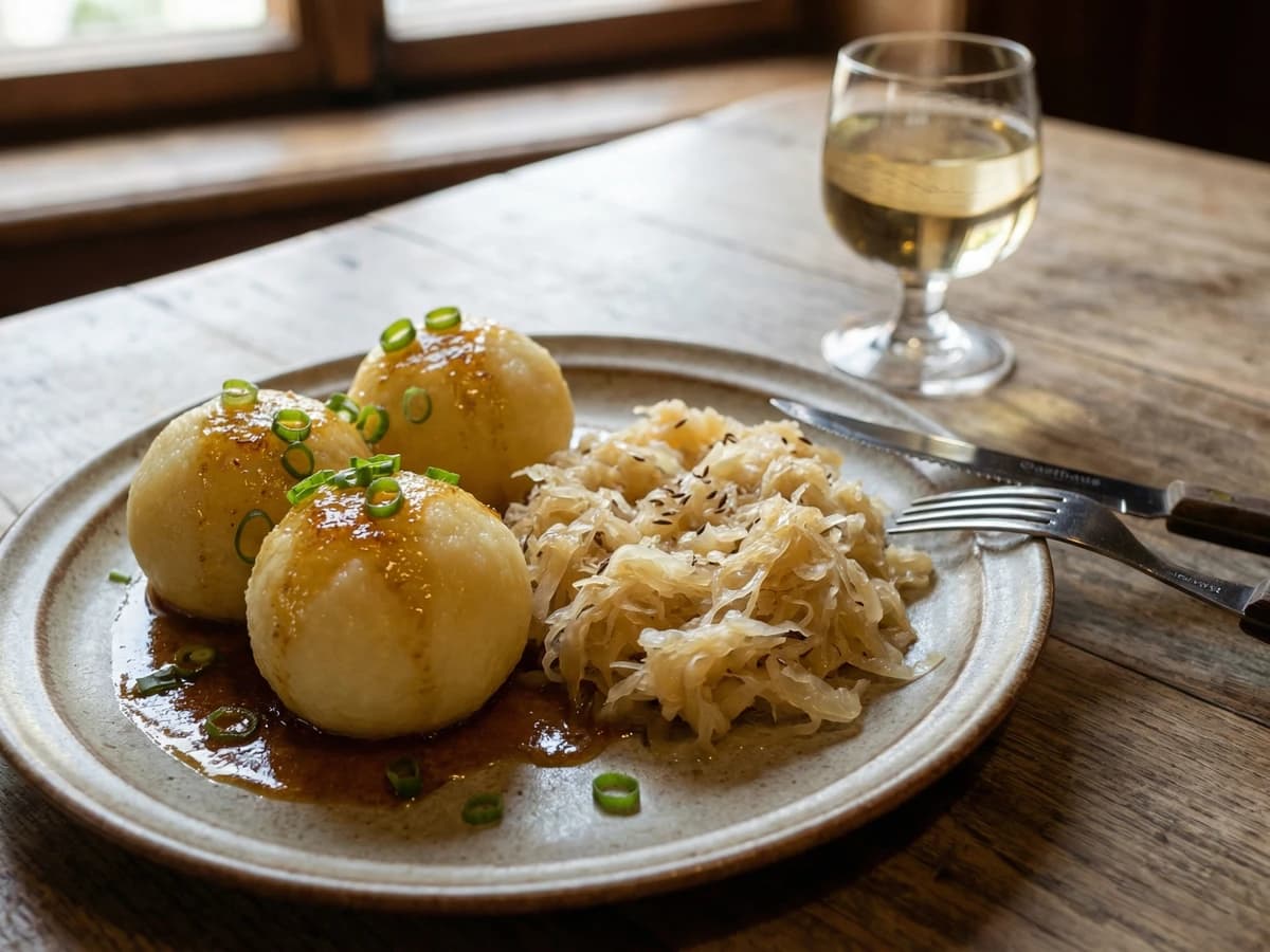 Erdäpfelknödel mit Sauerkraut