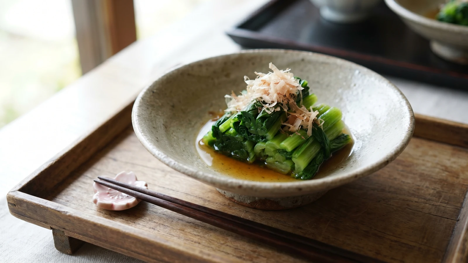 Blanched Komatsuna in Dashi (小松菜のお浸し, Komatsuna no Ohitashi)