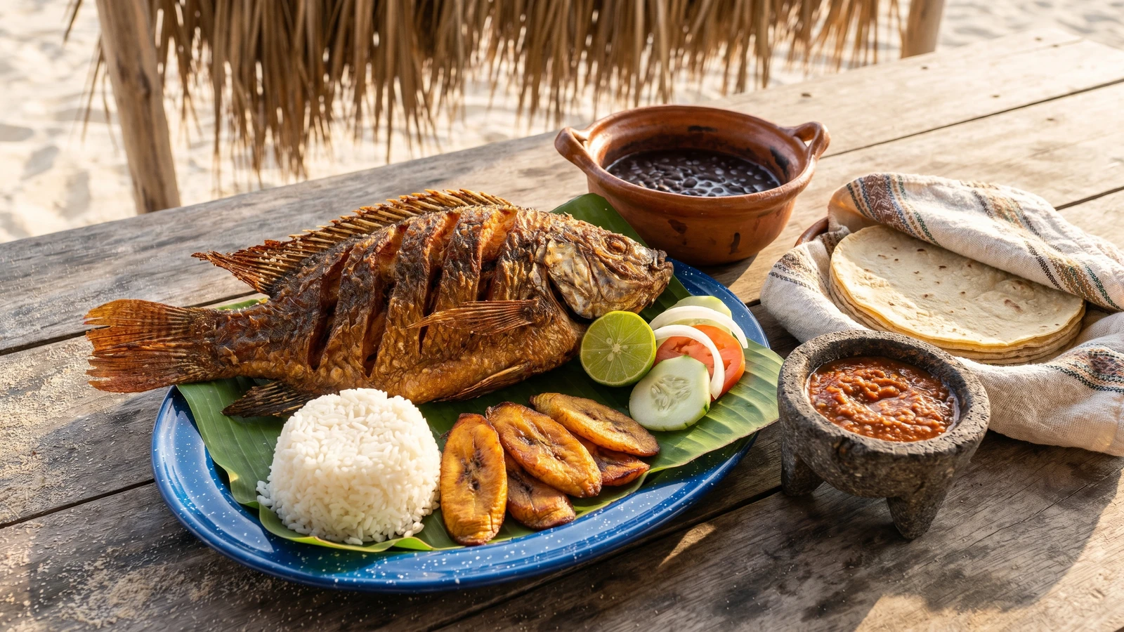 Mojarra Frita Costeña con Plátano y Arroz