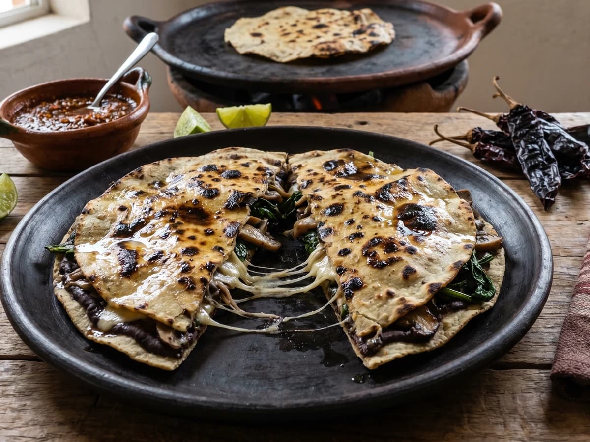 Tlayuda de la Sierra Norte con Hongos y Quelites - Chef Lupita