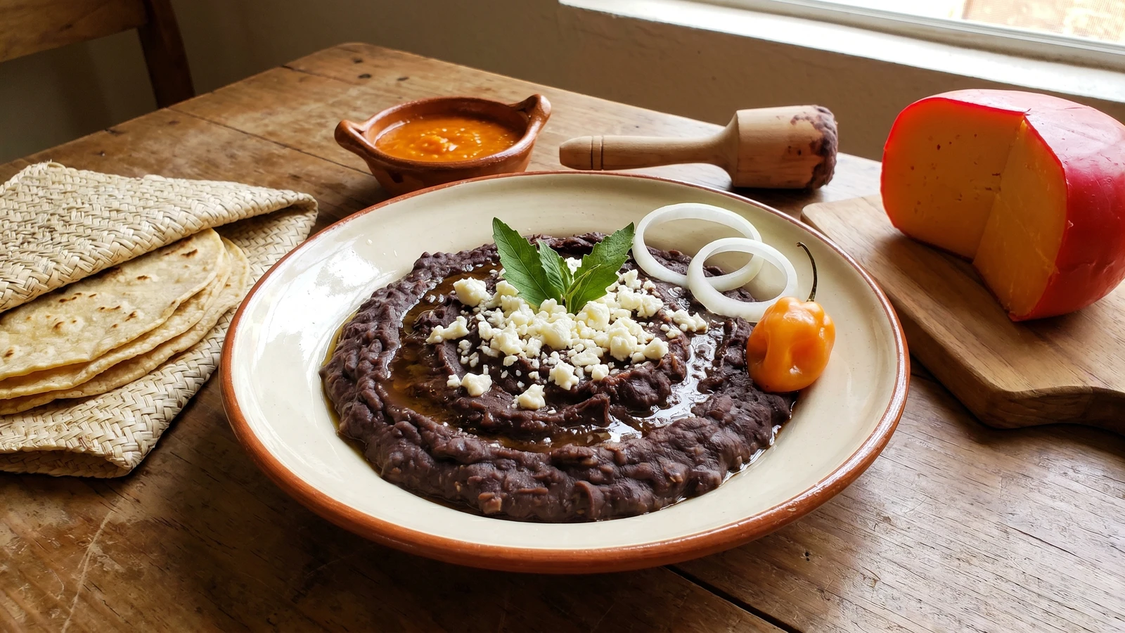 Frijoles Refritos con Manteca y Epazote Yucatecos