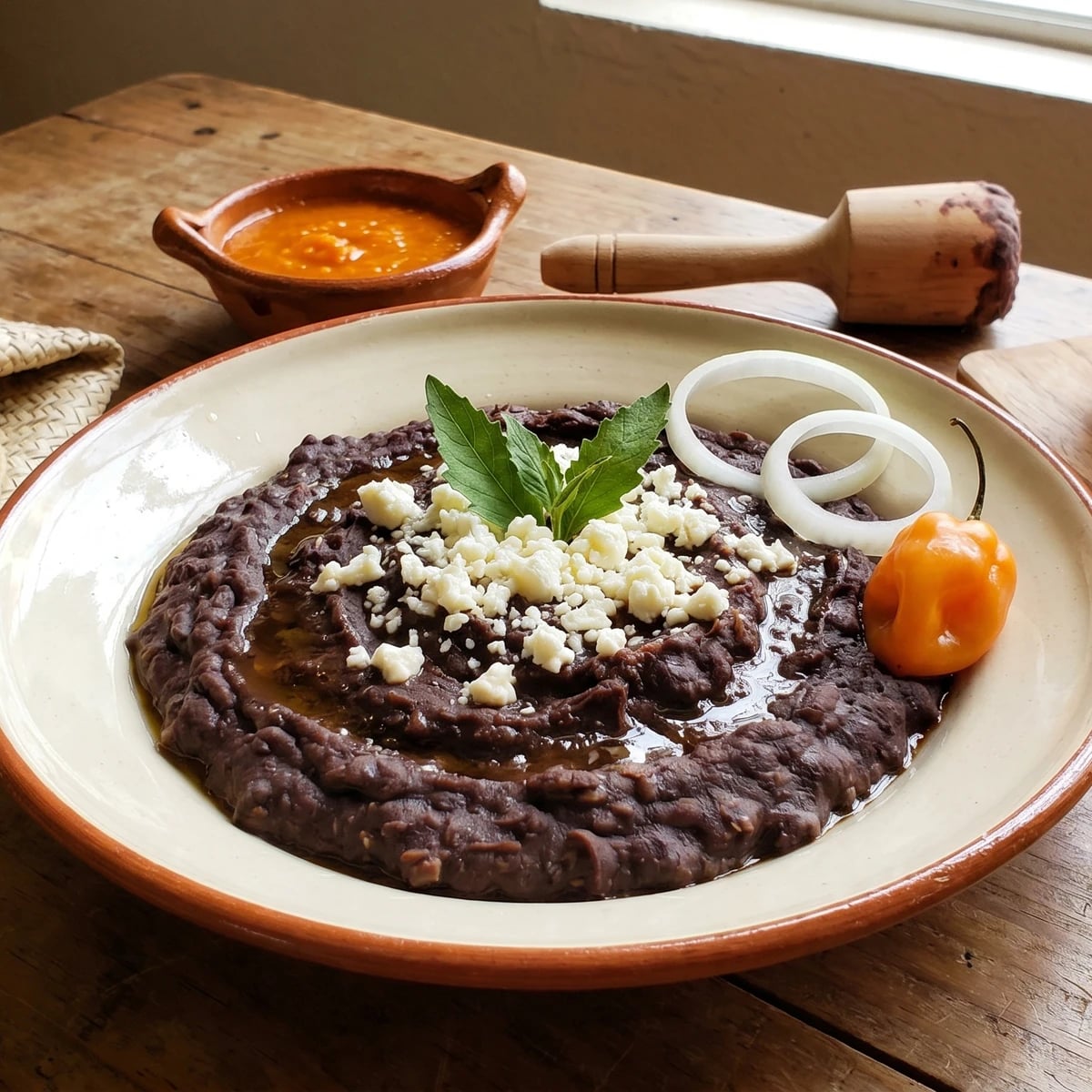 Frijoles Refritos con Manteca y Epazote Yucatecos