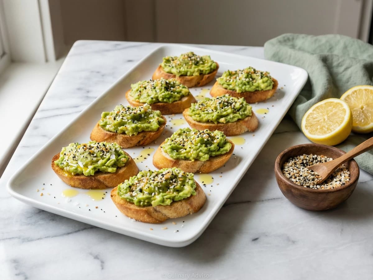 Smashed Avocado Crostini with Everything Seasoning - Chef Dean
