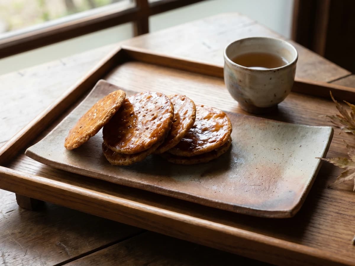 Sōka Senbei (草加せんべい, soy-glazed rice crackers) - Chef Takumi
