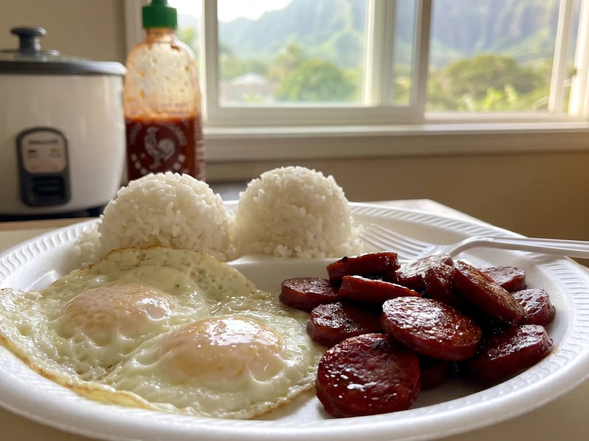 Portuguese Sausage, Eggs & Rice (Hawaiʻi Local Grindz Breakfast Plate) - Chef Makoa