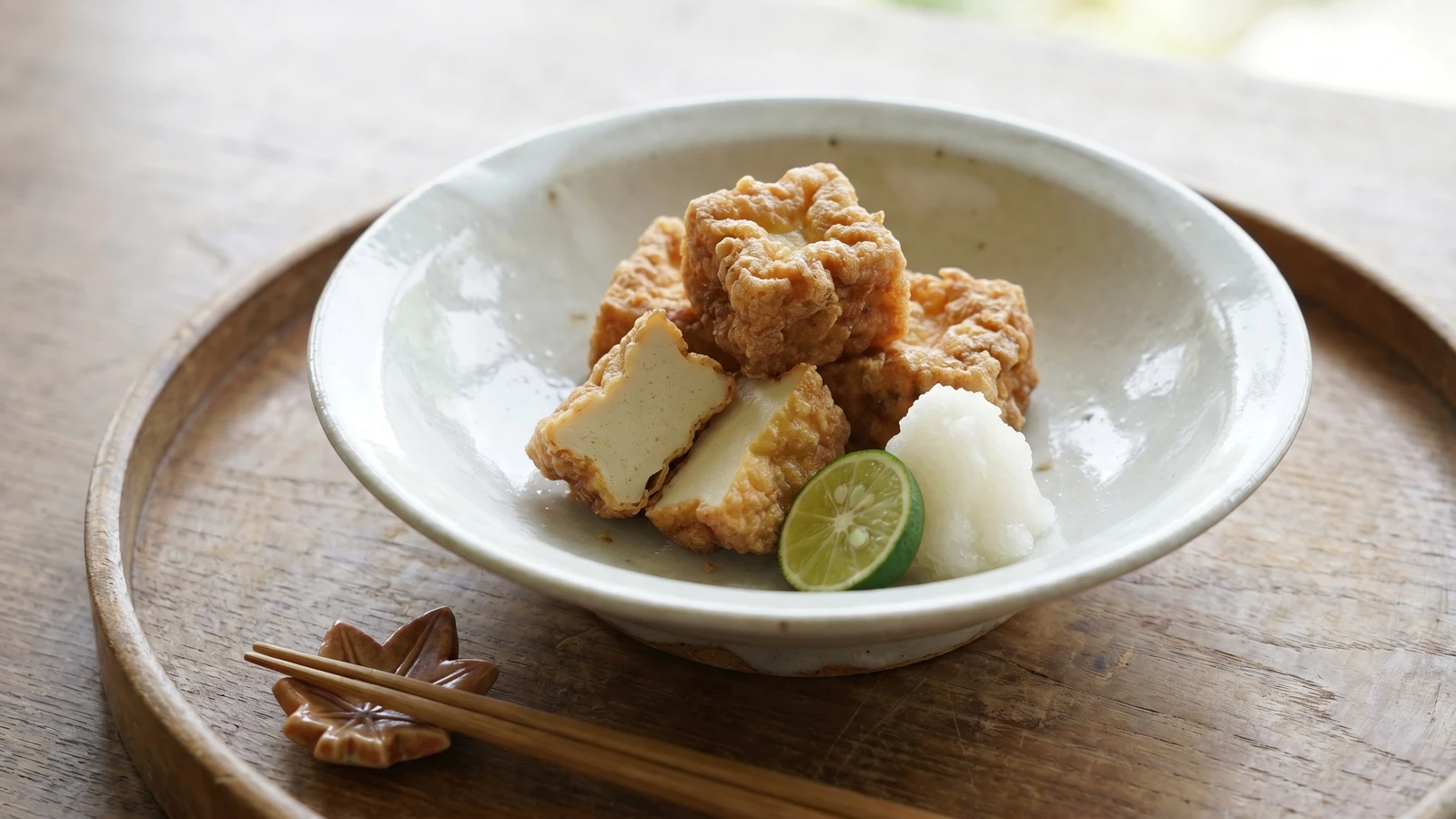 Kōya-dōfu Karaage (高野豆腐の唐揚げ, fried freeze-dried tofu)