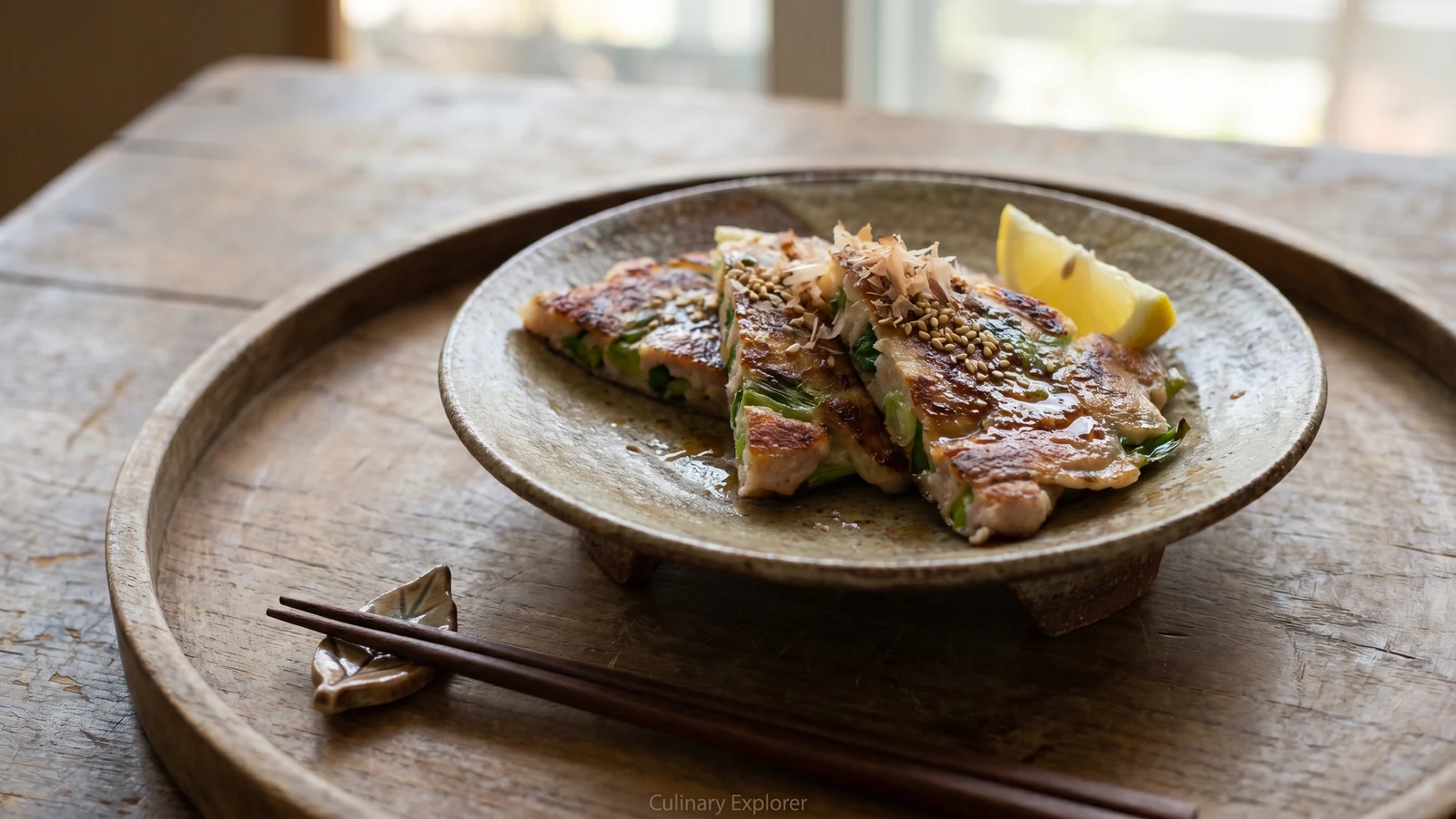 Negi-yaki (ねぎ焼き, scallion pancake with pork)
