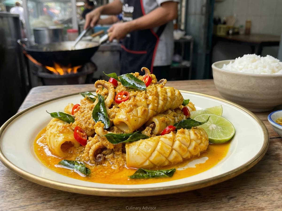 Squid with Salted Egg Yolk (Pla Muk Pad Khai Khem) - Chef Fai