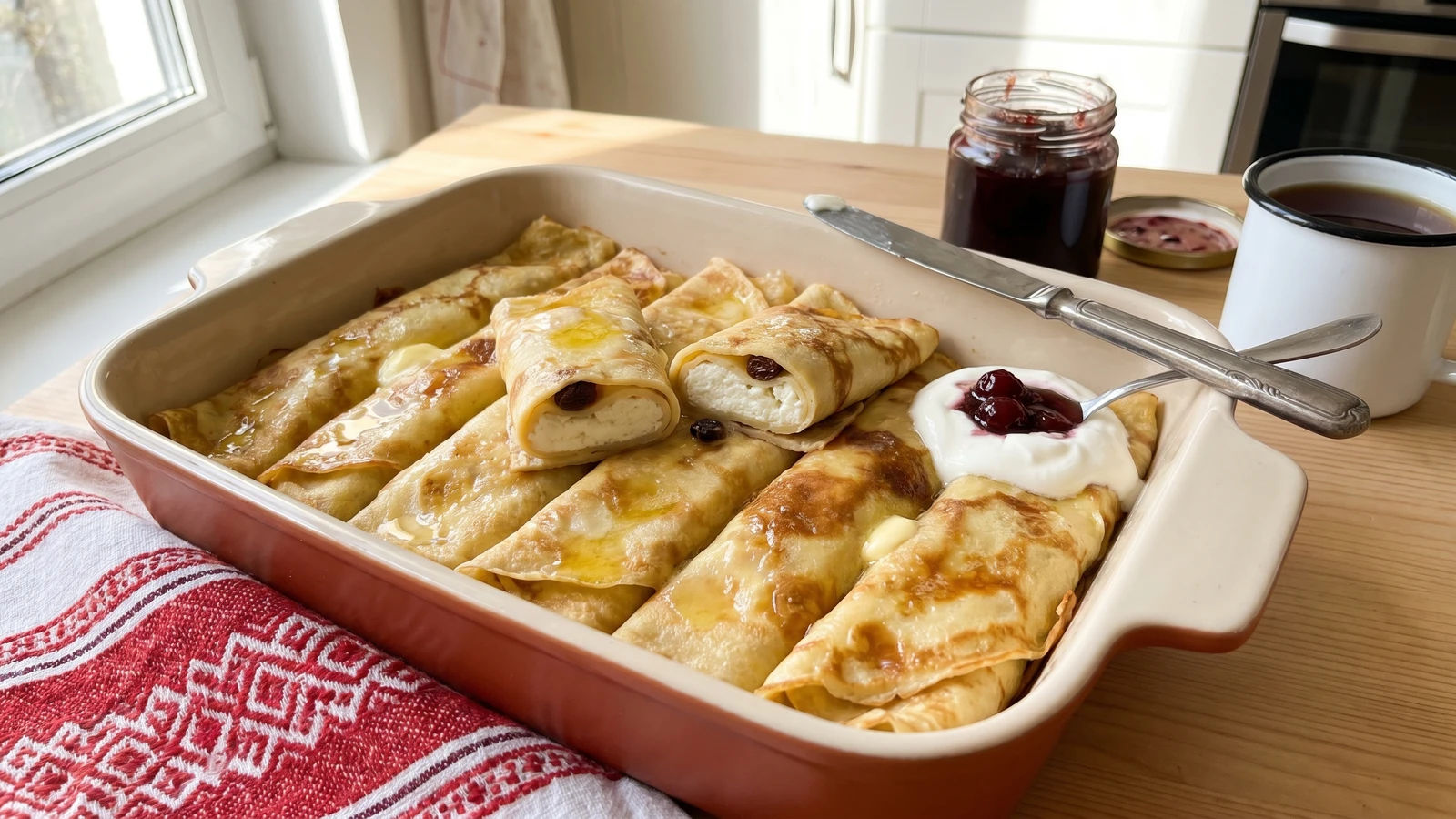 Nalysnyky (налисники, curd-filled crepes)