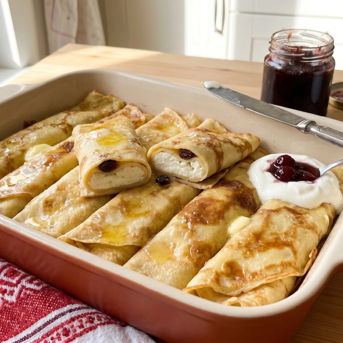 Nalysnyky (налисники, curd-filled crepes)