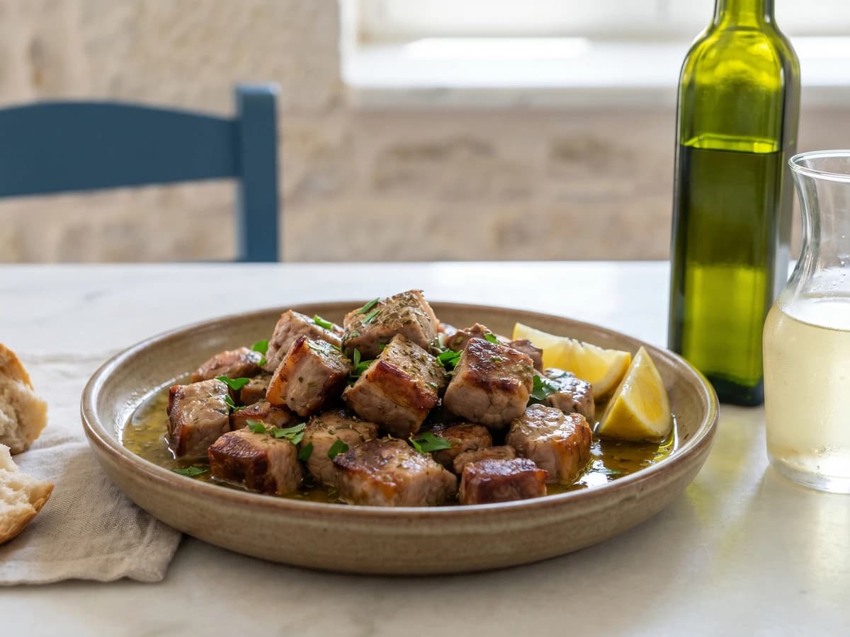 Mani Choirini Tigania (Χοιρινή Τηγανιά Μάνης) - Chef Dimitra