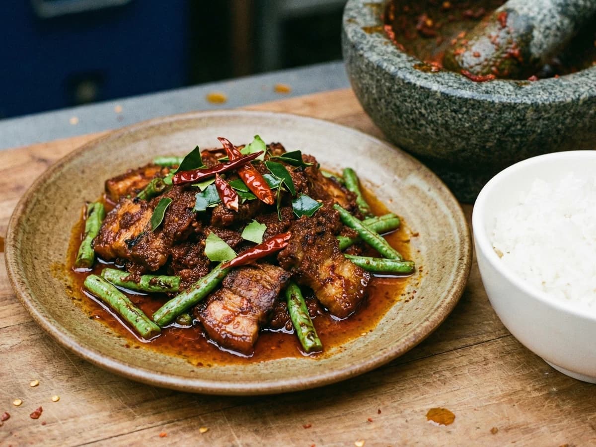 Dry Curry with Long Beans (Phat Prik Khing) - Chef Fai