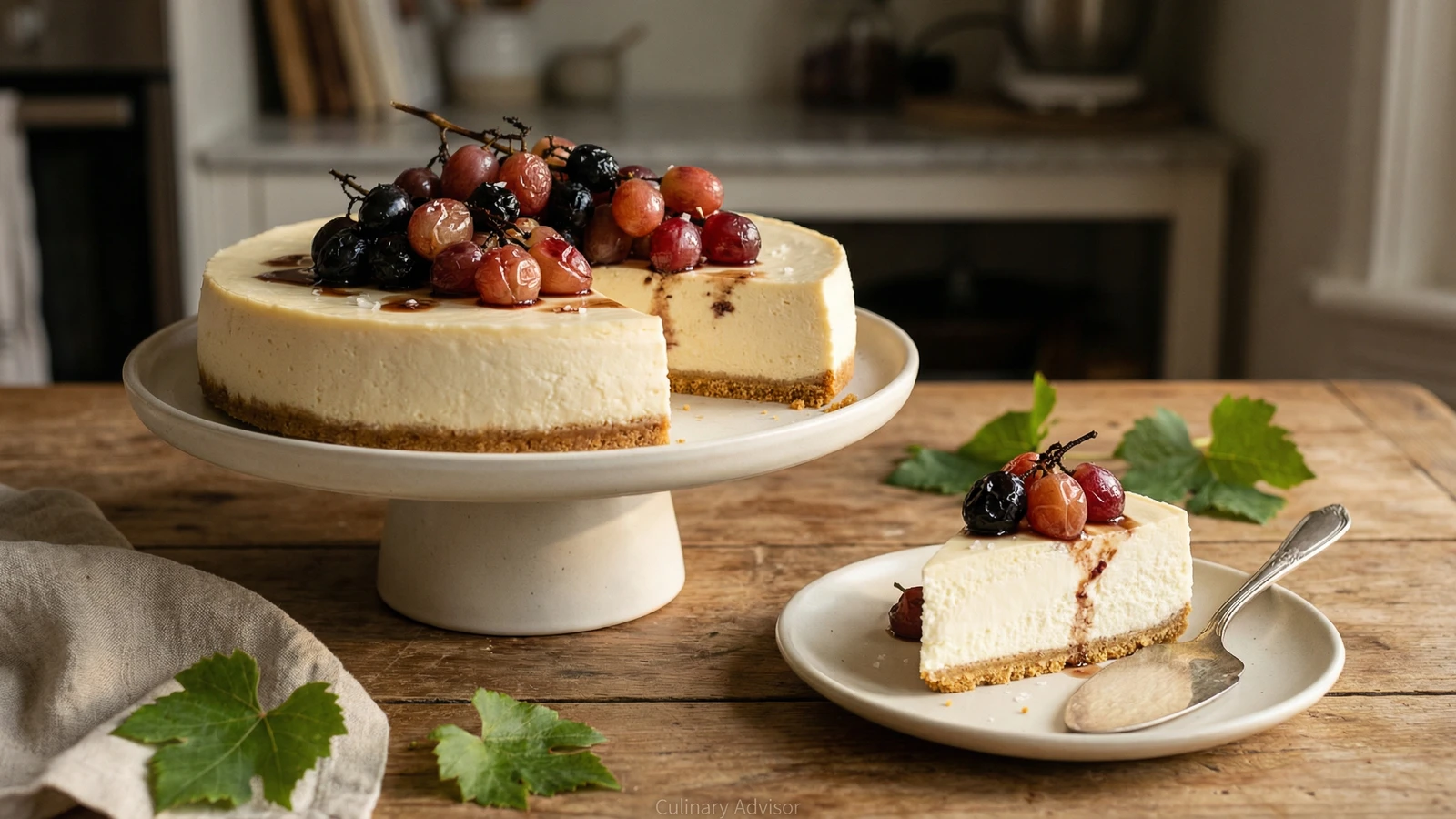 Mascarpone Cheesecake with Roasted Grapes