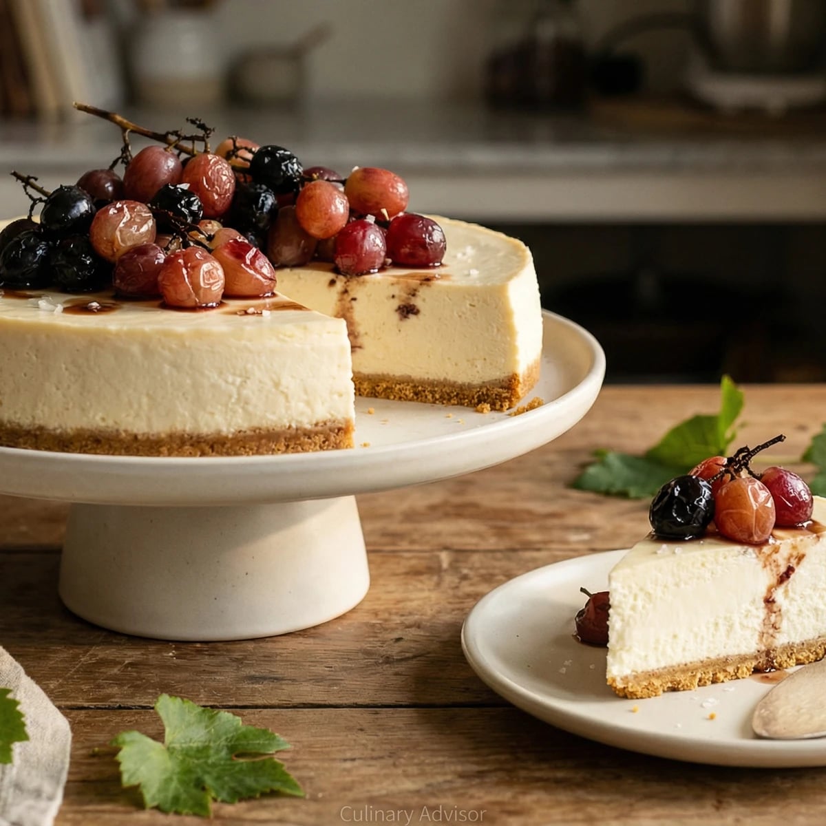 Mascarpone Cheesecake with Roasted Grapes