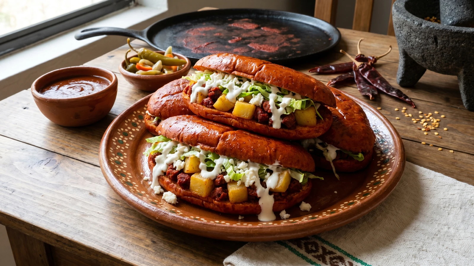 Pambazo Bajiense Relleno de Papa con Chorizo