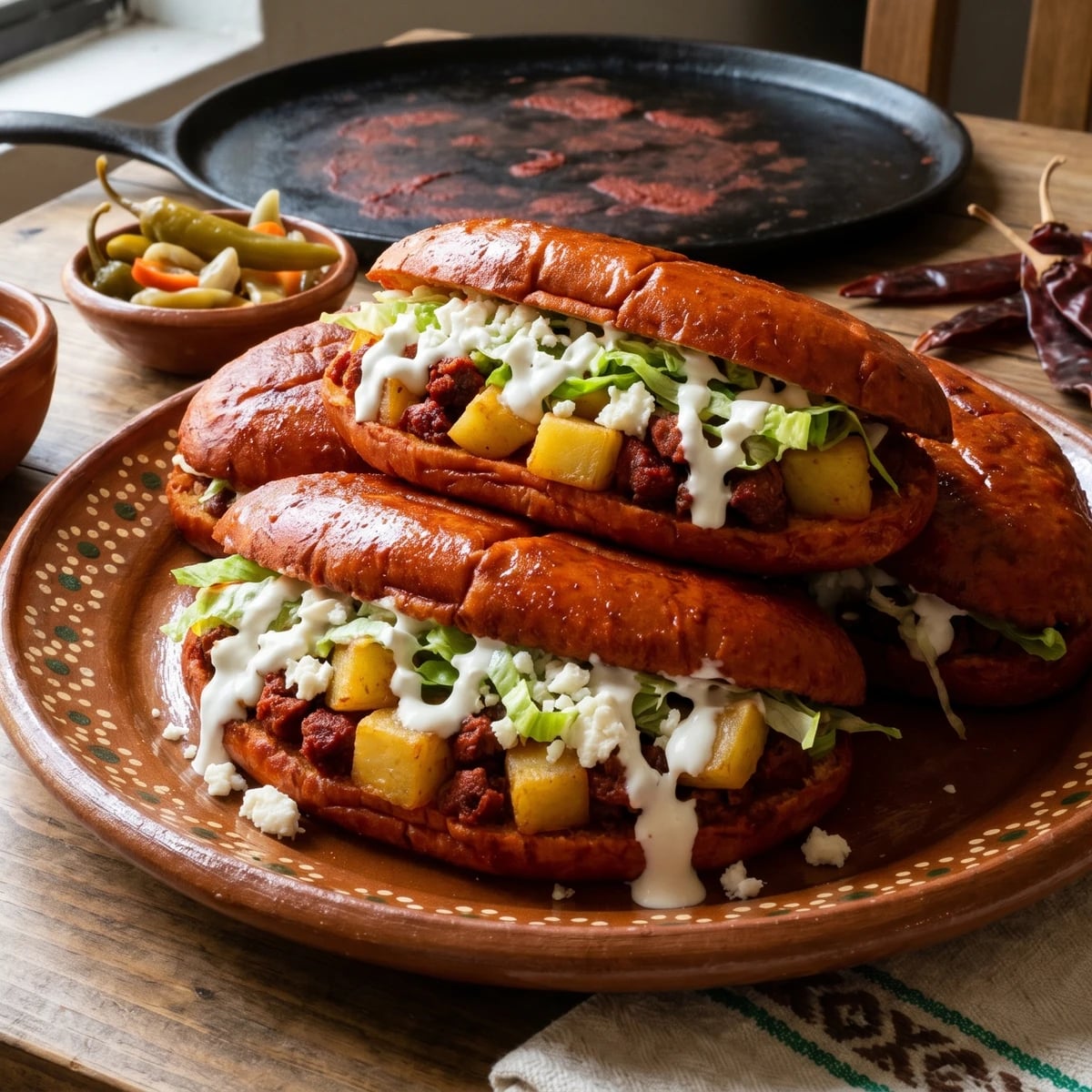 Pambazo Bajiense Relleno de Papa con Chorizo