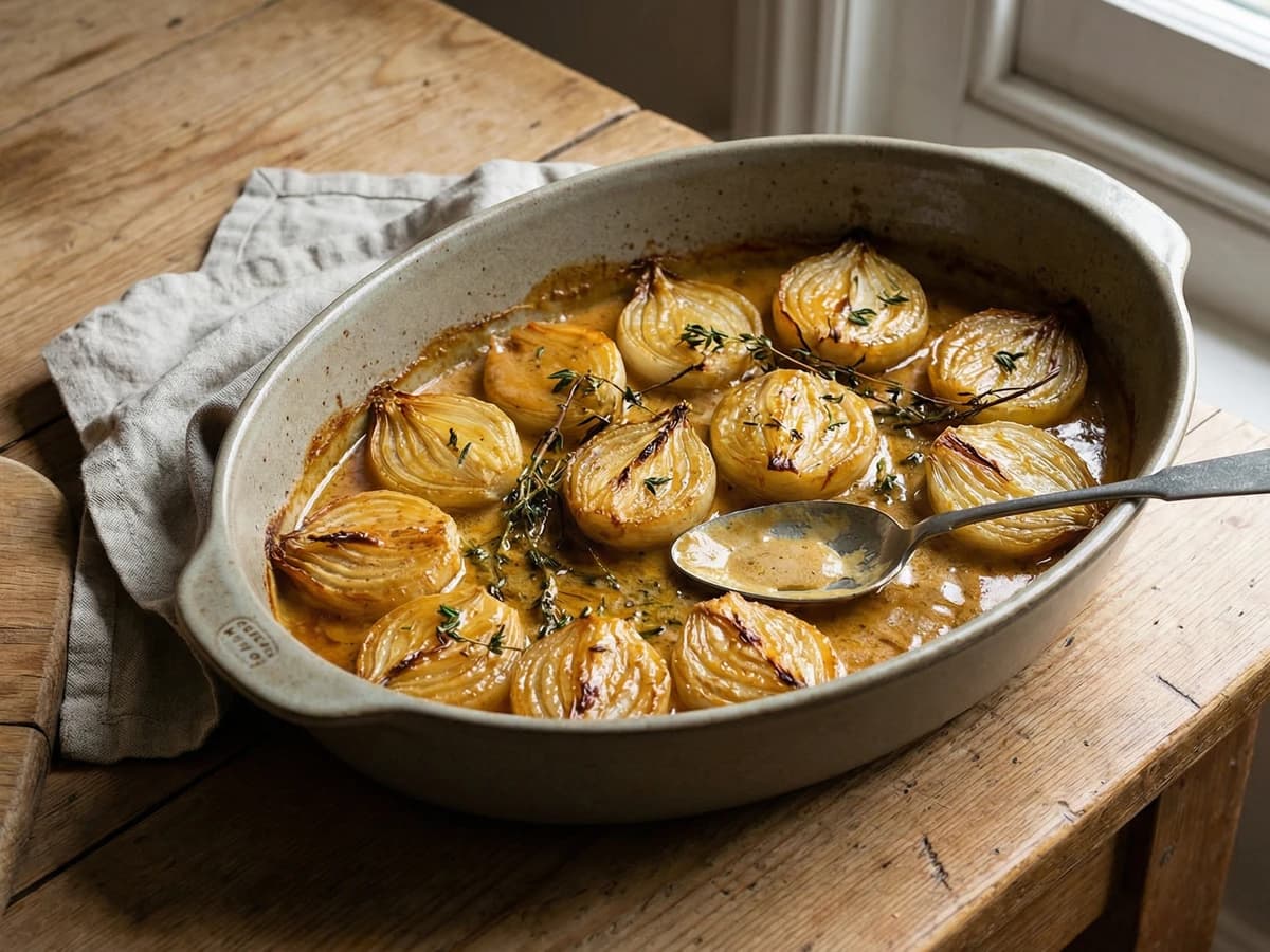 Baked Onions with Cream and Thyme - Chef Thomas