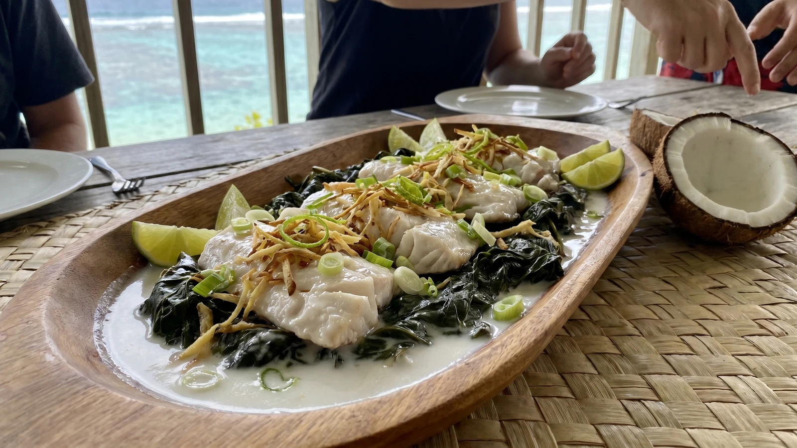 Moana-Roa Mahimahi (Cook Islands Reef Fish in Coconut Cream over Rukau)