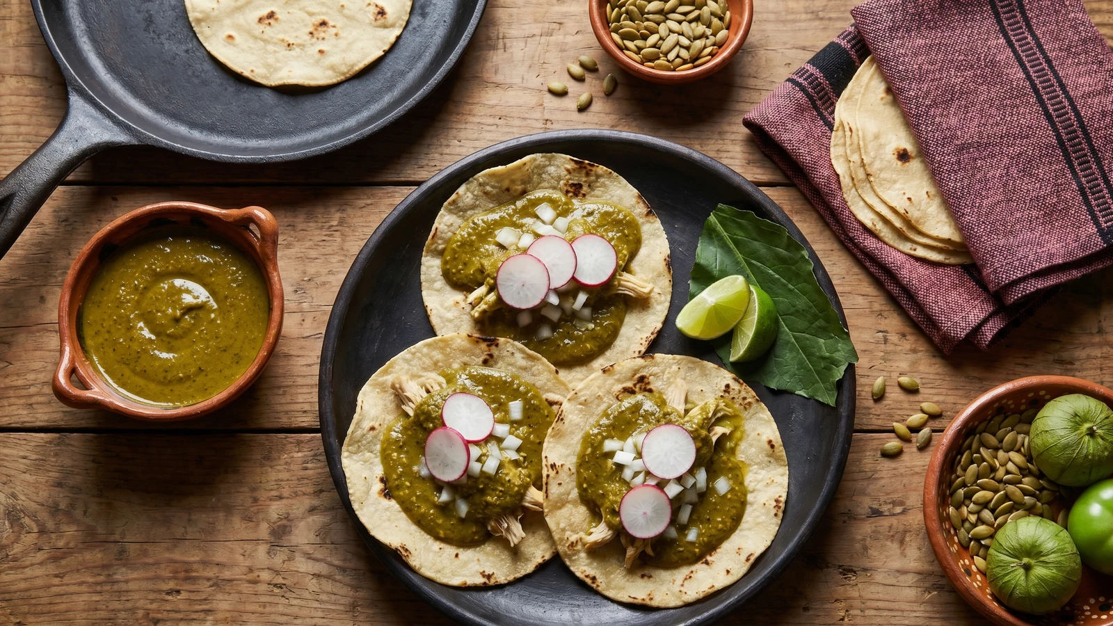 Tacos de Mole Verde con Pollo