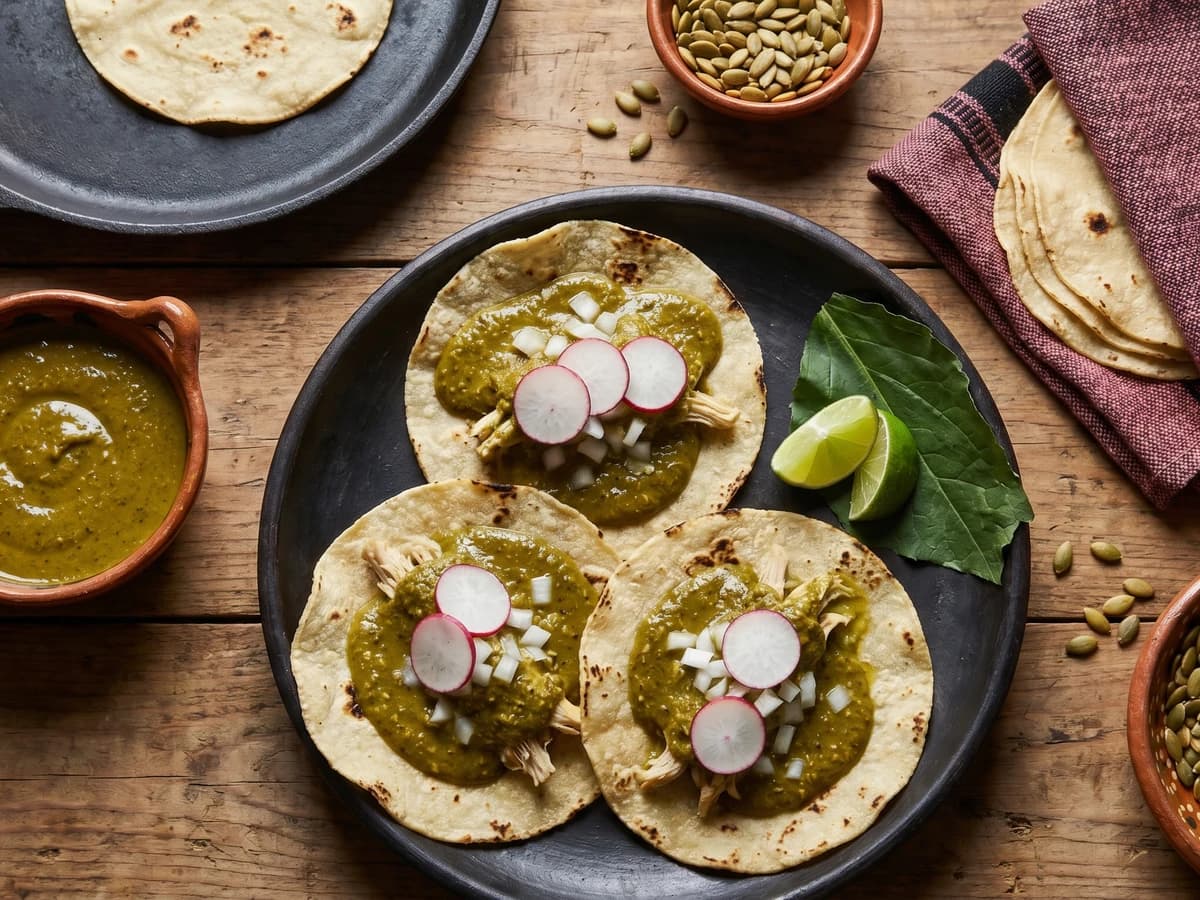 Tacos de Mole Verde con Pollo - Chef Lupita