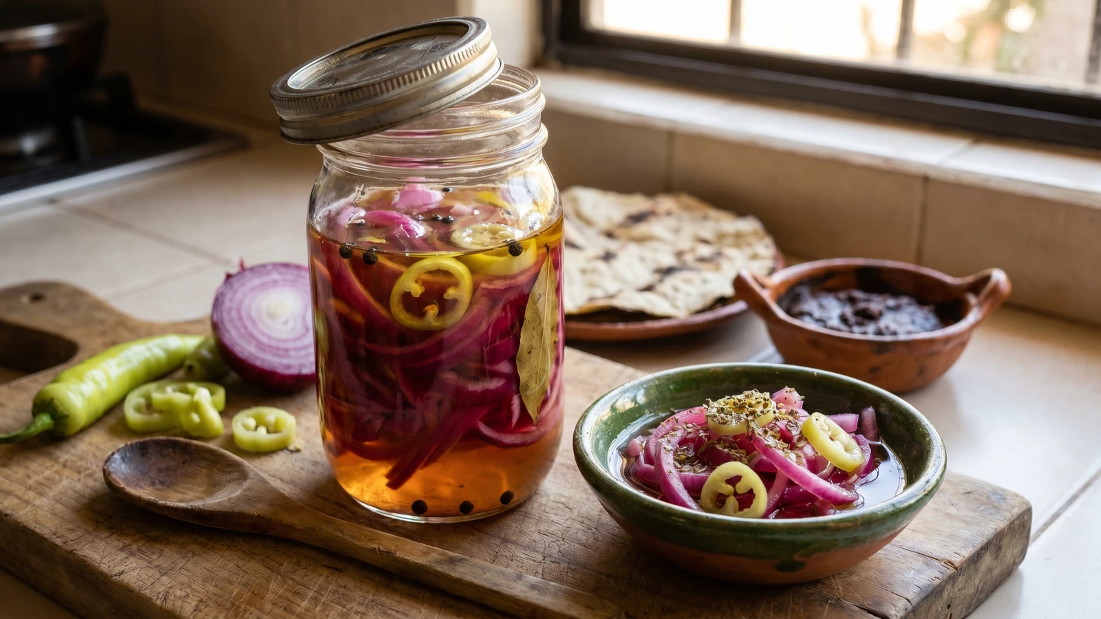 Cebollas en Escabeche con Chile de Agua
