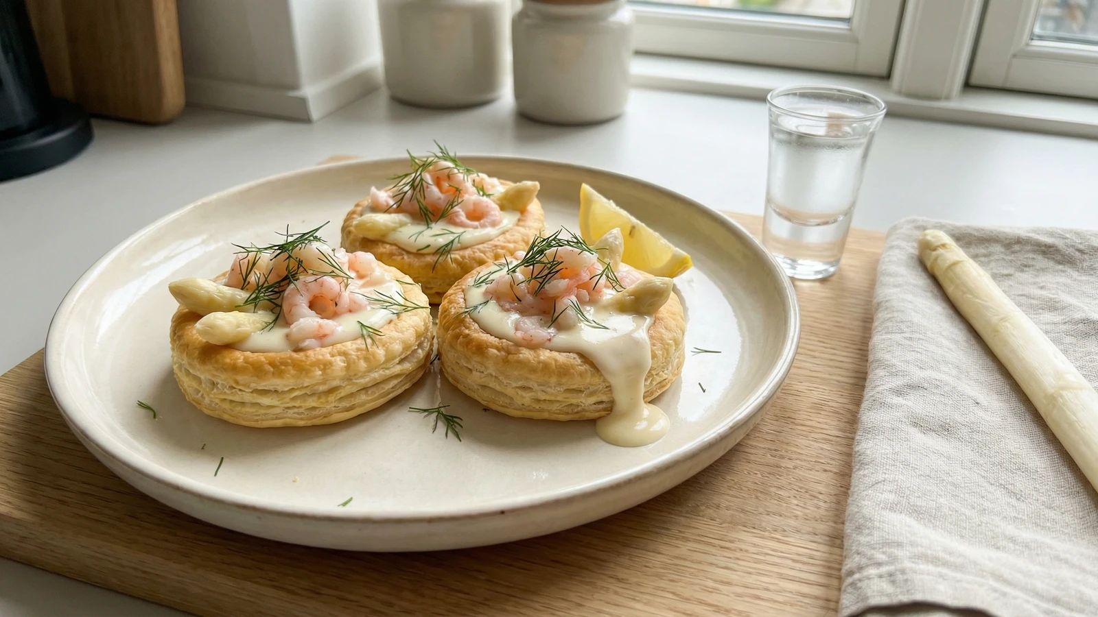 Tarteletter med Rejer, Asparges og Dild