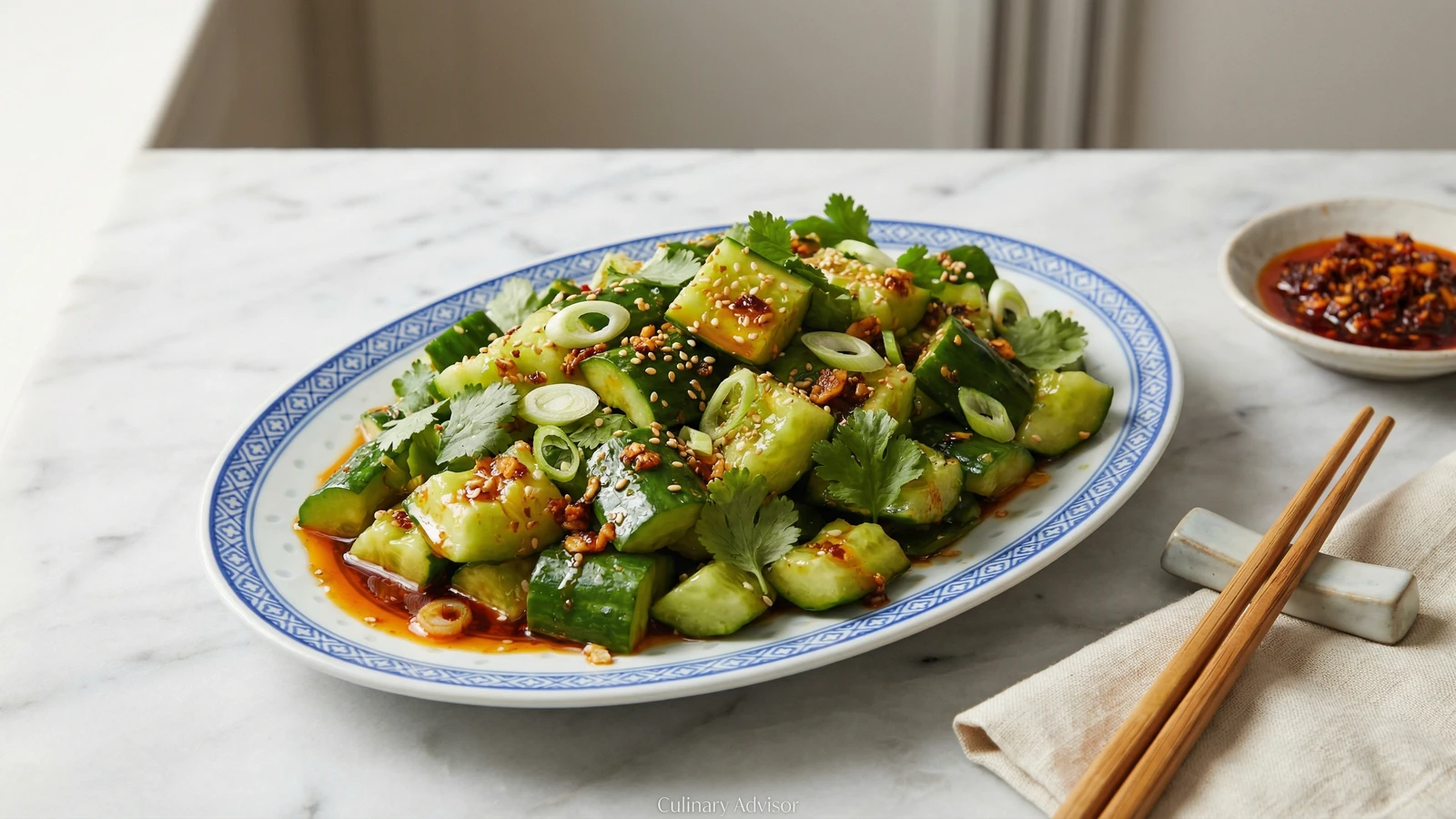Smashed Cucumber Salad with Chili Crisp