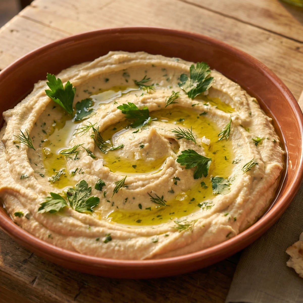 Fresh Chickpea Hummus with Garden Herbs