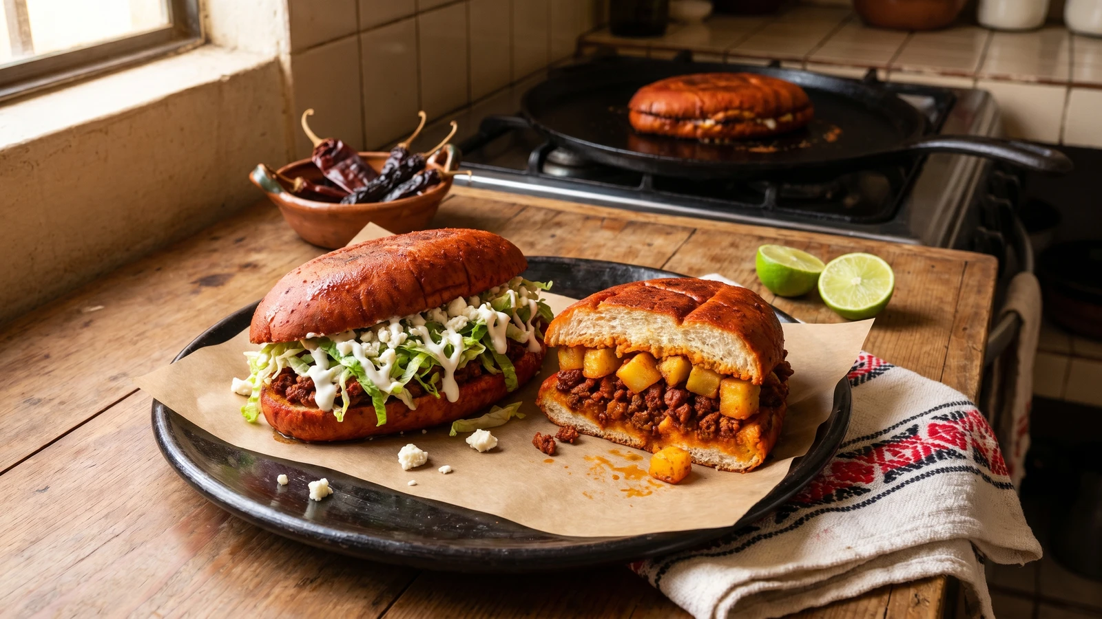 Pambazo Oaxaqueño con Chorizo y Papa