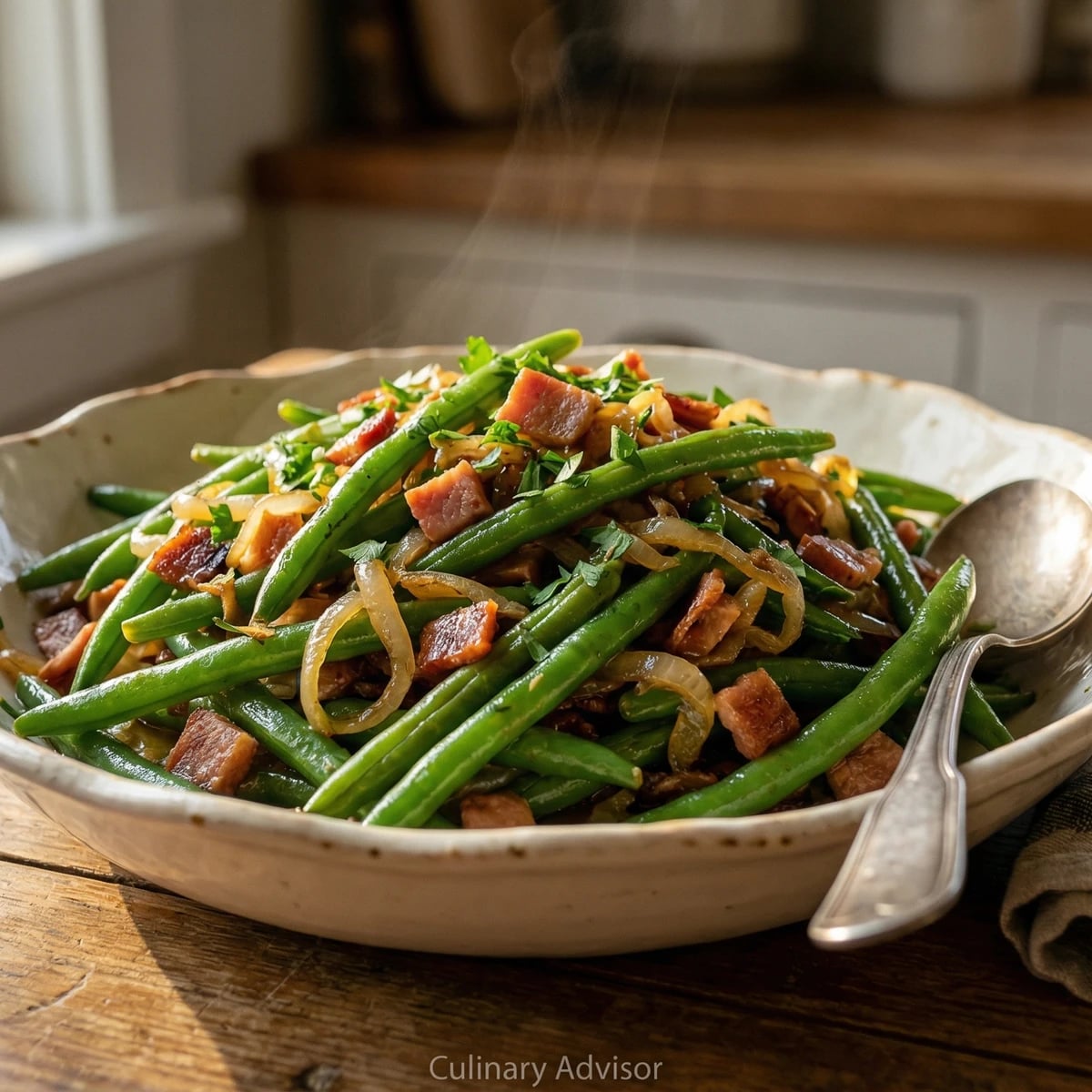 Sautéed Green Beans with Tasso Ham