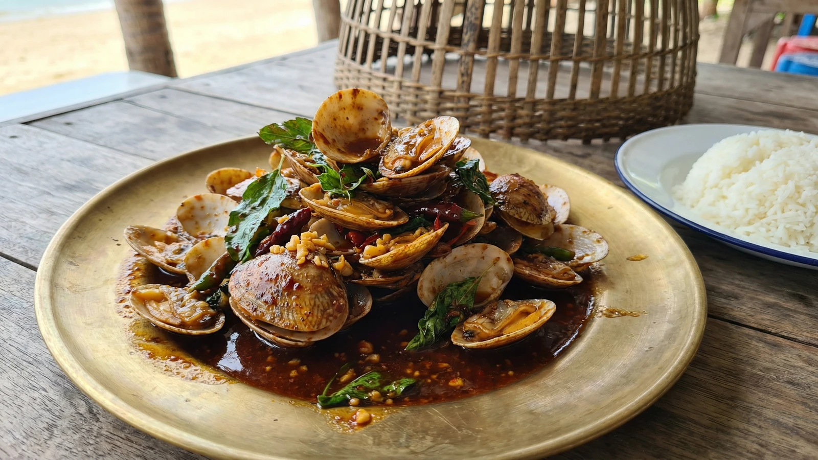 Clams with Roasted Chili Jam (Hoy Lai Pad Nam Prik Pao)